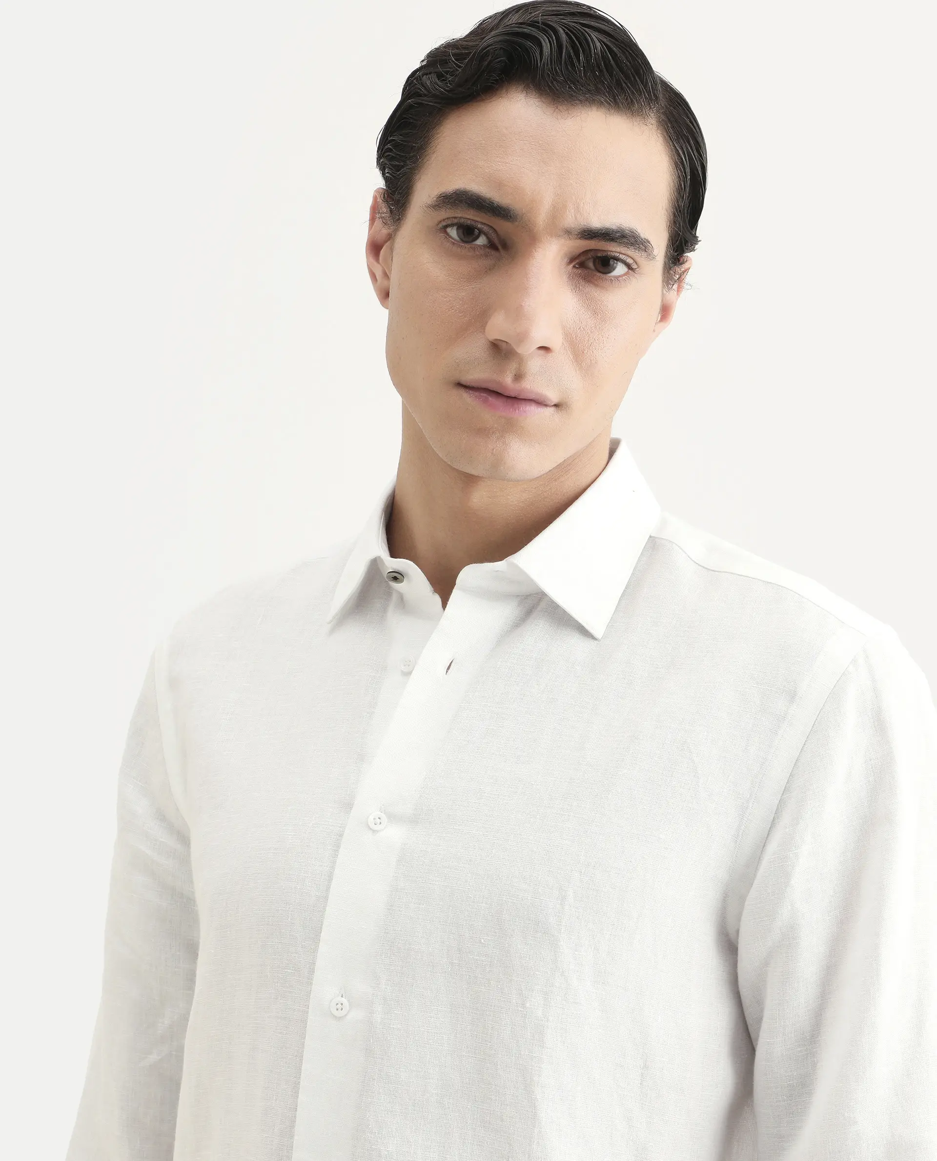 Rare Rabbit Men's Linex Ls White Linen Blend Fabric Full Sleeve Spread Collar Regular Fit Plain Shirt - Image 6
