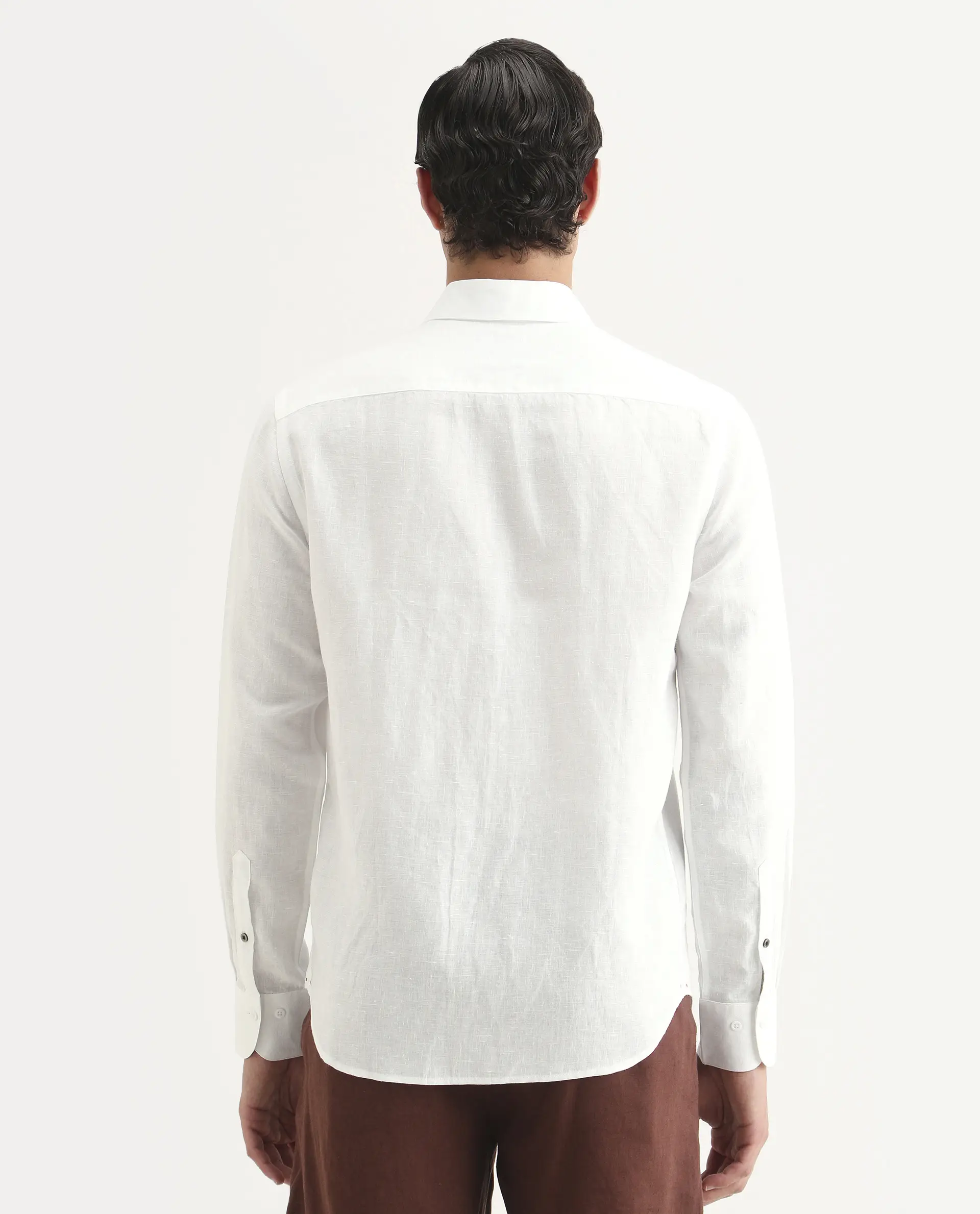 Rare Rabbit Men's Linex Ls White Linen Blend Fabric Full Sleeve Spread Collar Regular Fit Plain Shirt - Image 8