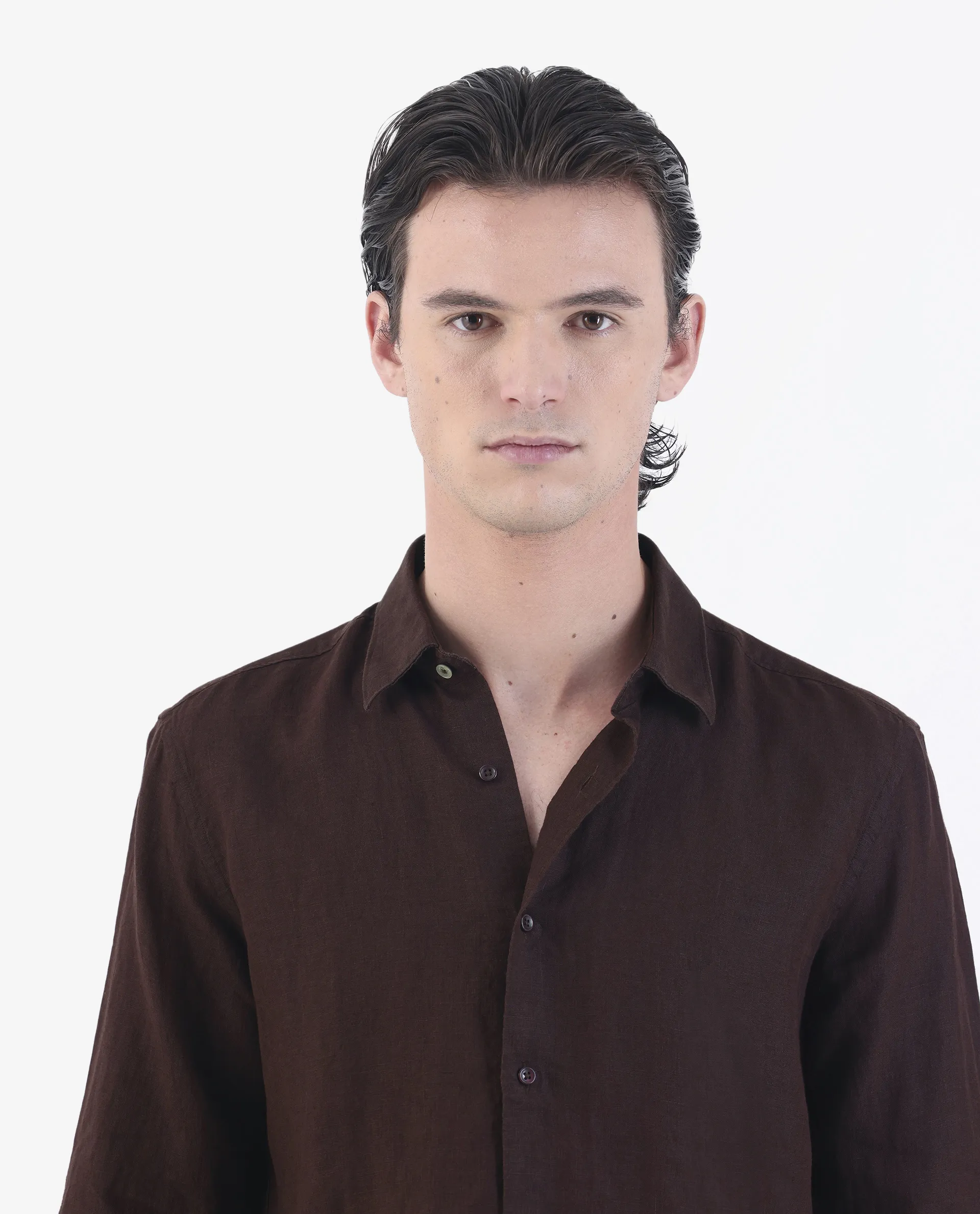 Rare Rabbit Men's Linex Dark Brown 100% Linen Plain Regular Fit Full Sleeve Spread Collar Shirt - Image 4