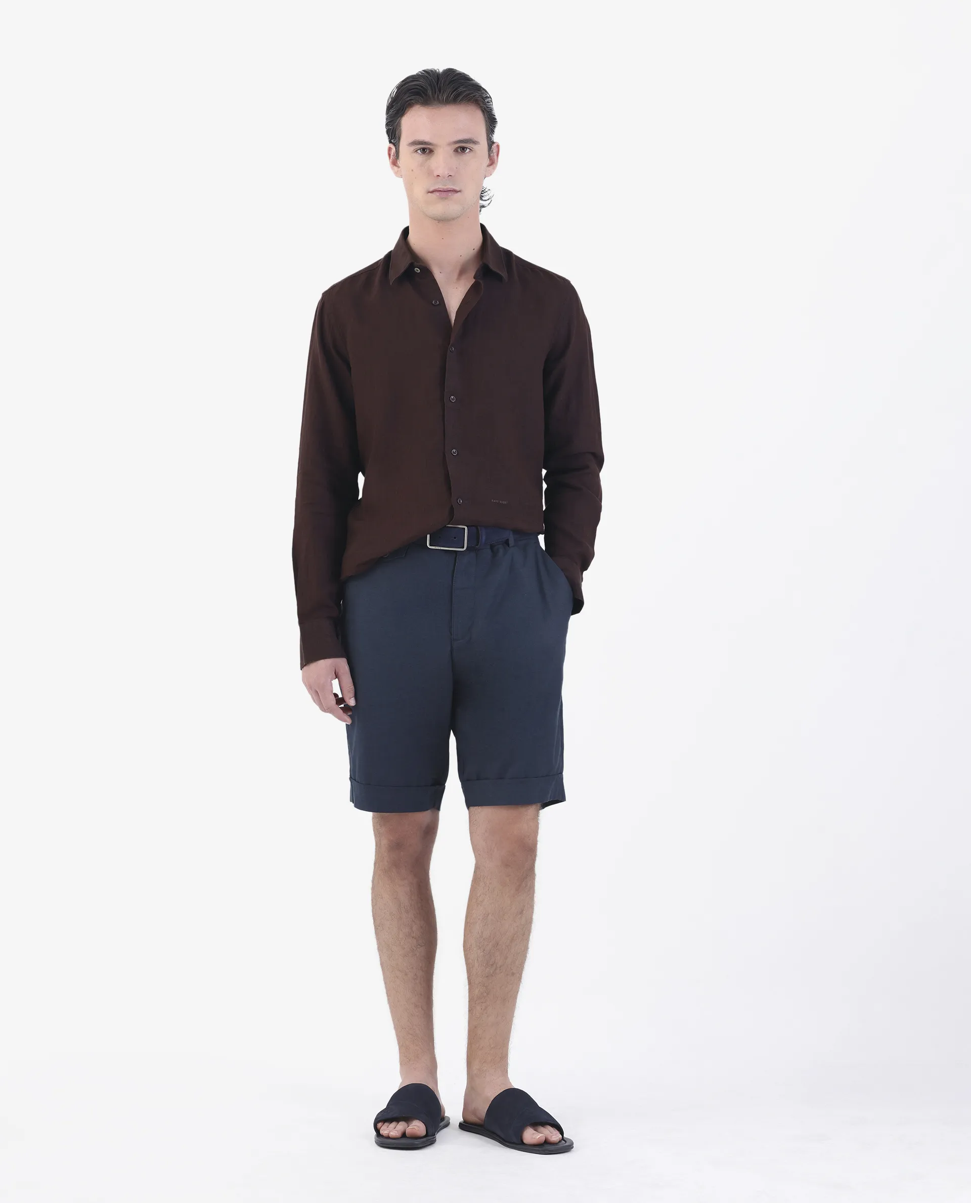 Rare Rabbit Men's Linex Dark Brown 100% Linen Plain Regular Fit Full Sleeve Spread Collar Shirt - Image 7