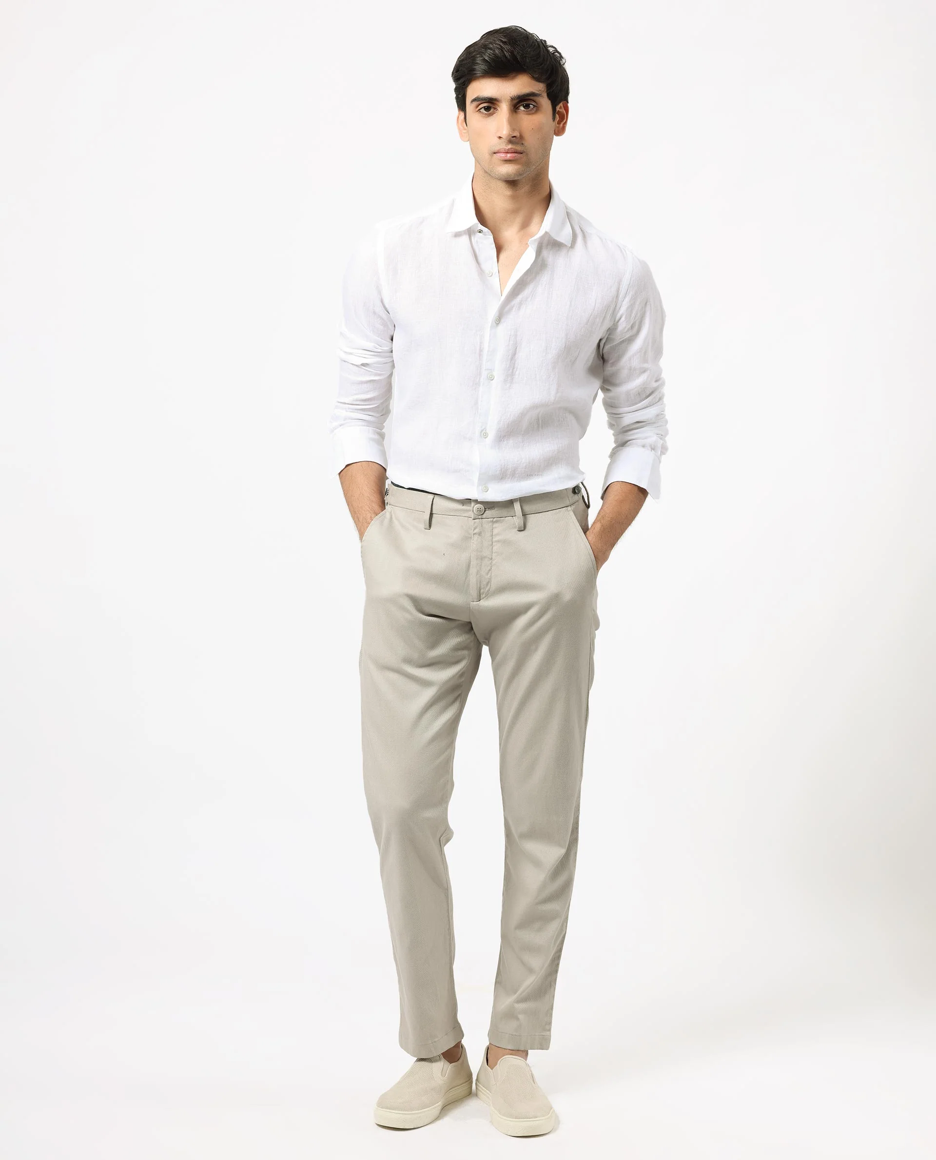 Rare Rabbit Men's Linex White Linen Plain Regular Fit Full Sleeve Collared Shirt - Image 3