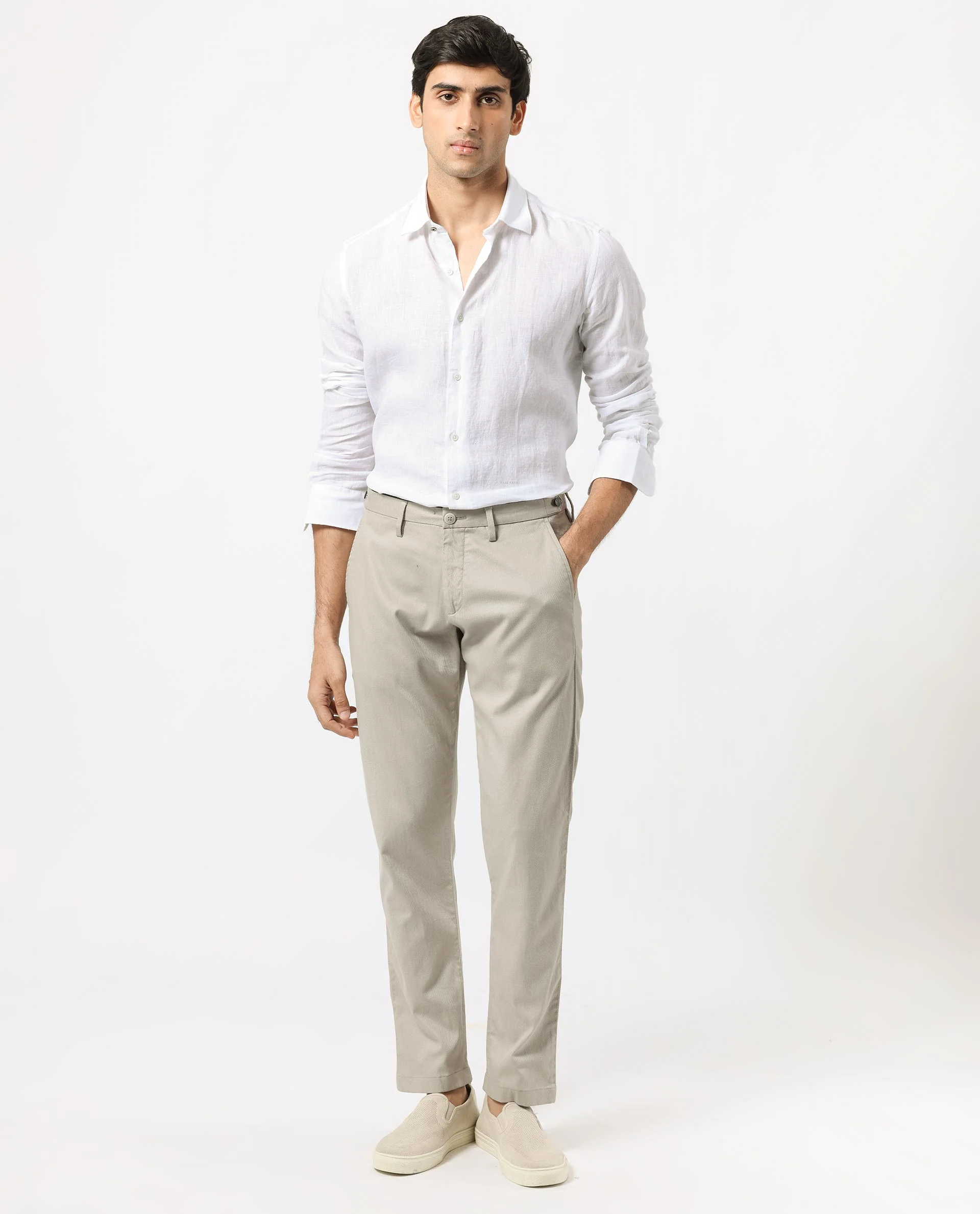 Rare Rabbit Men's Linex White Linen Plain Regular Fit Full Sleeve Collared Shirt - Image 6