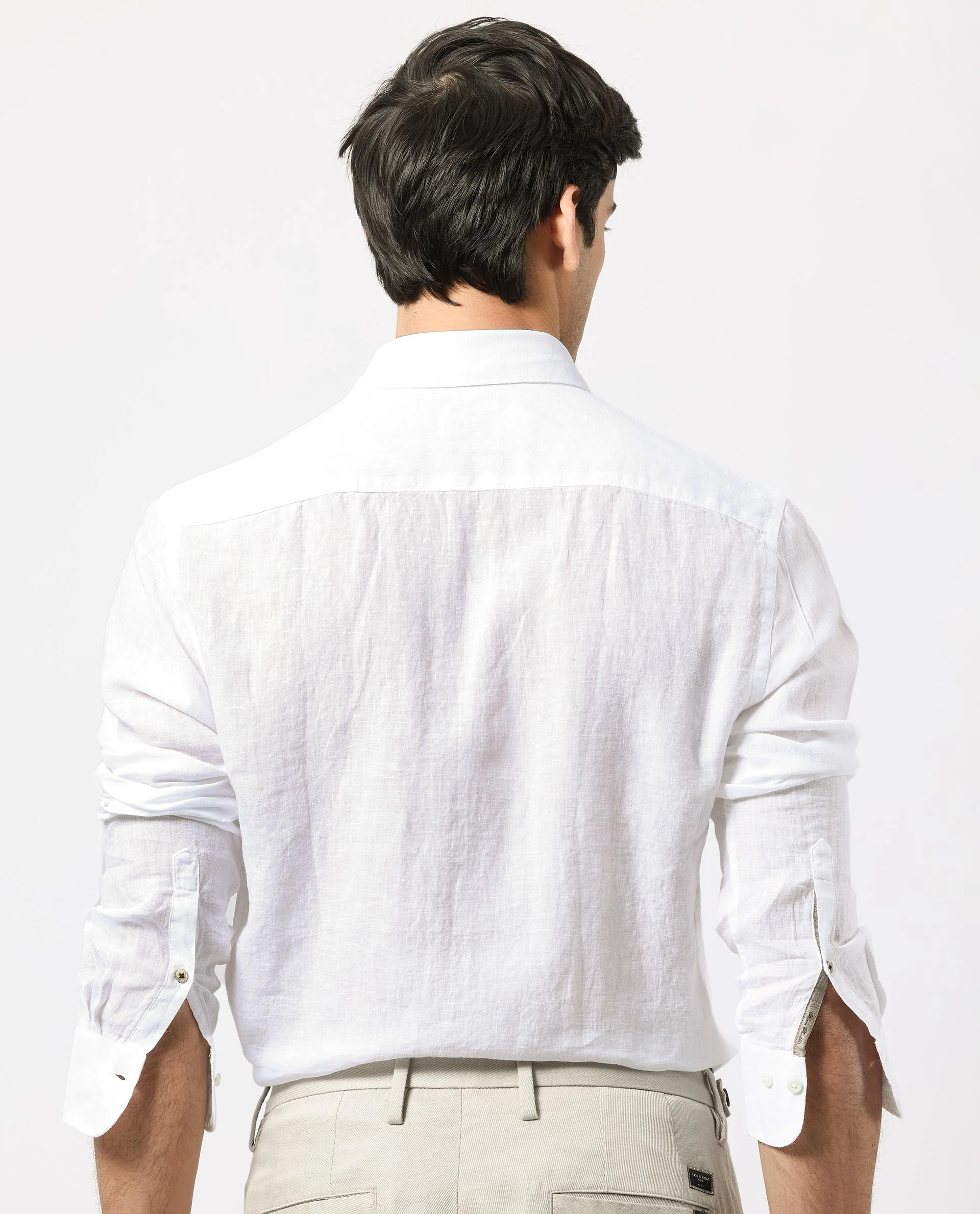 Rare Rabbit Men's Linex White Linen Plain Regular Fit Full Sleeve Collared Shirt - Image 9