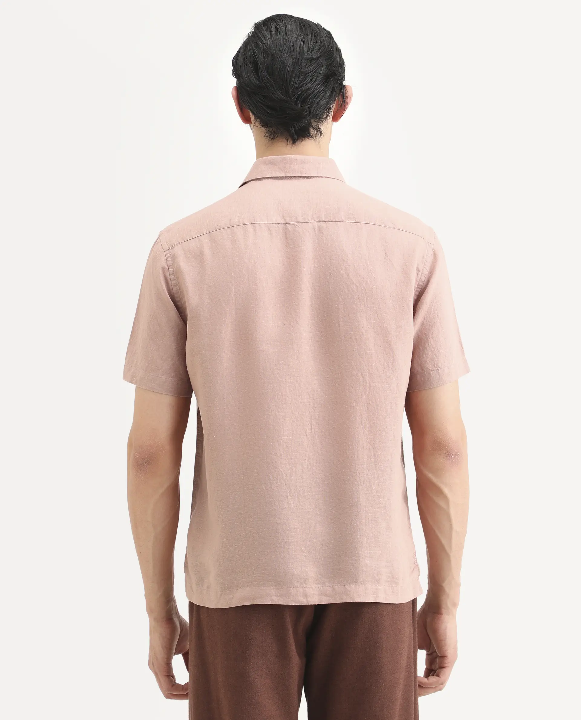 Rare Rabbit Men's Linex Ss Dusky Peach Linen Blend Fabric Half Sleeve Spread Collar Regular Plain Shirt - Image 7