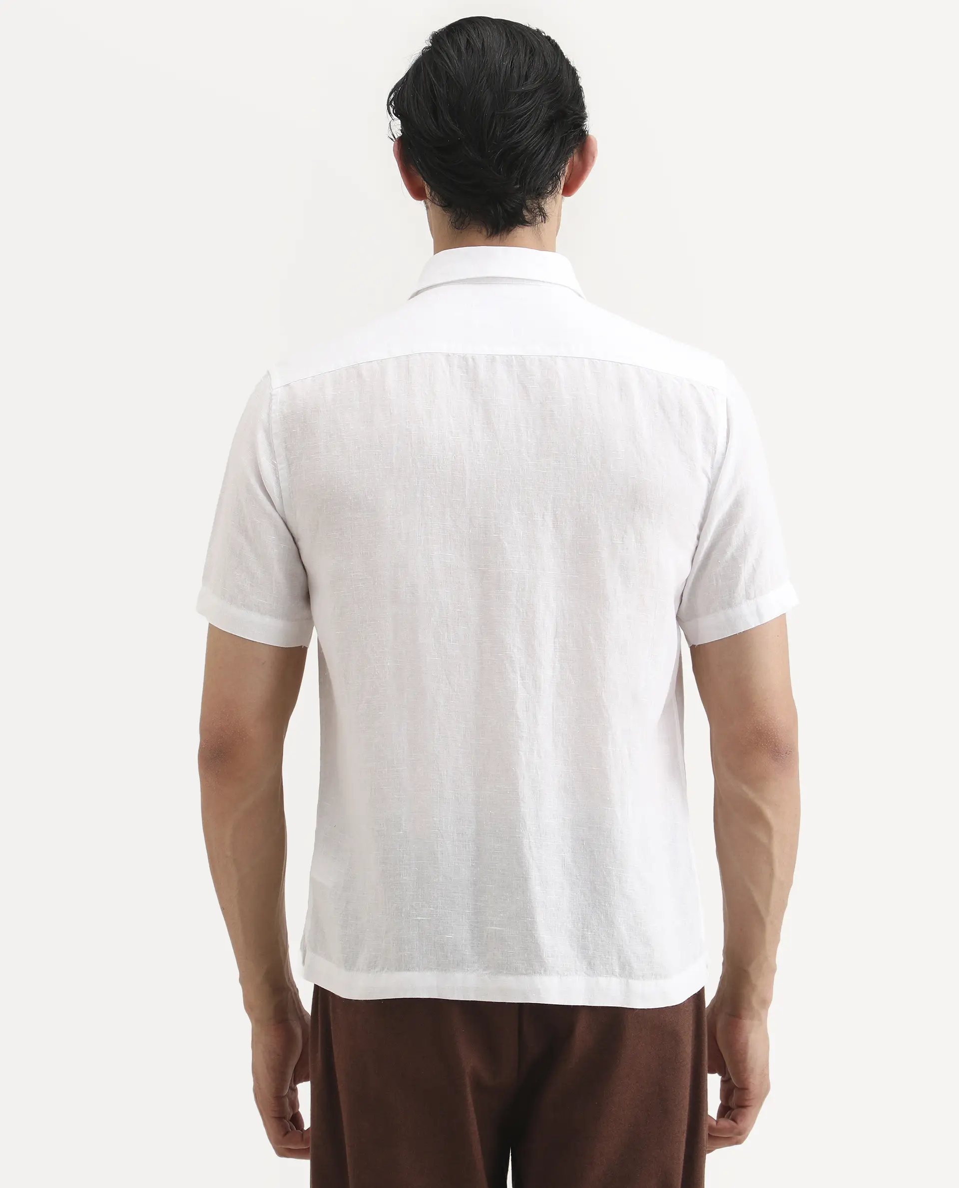 Rare Rabbit Men's Linex Ss White Linen Blend Fabric Half Sleeve Spread Collar Regular Fit Plain Shirt - Image 7
