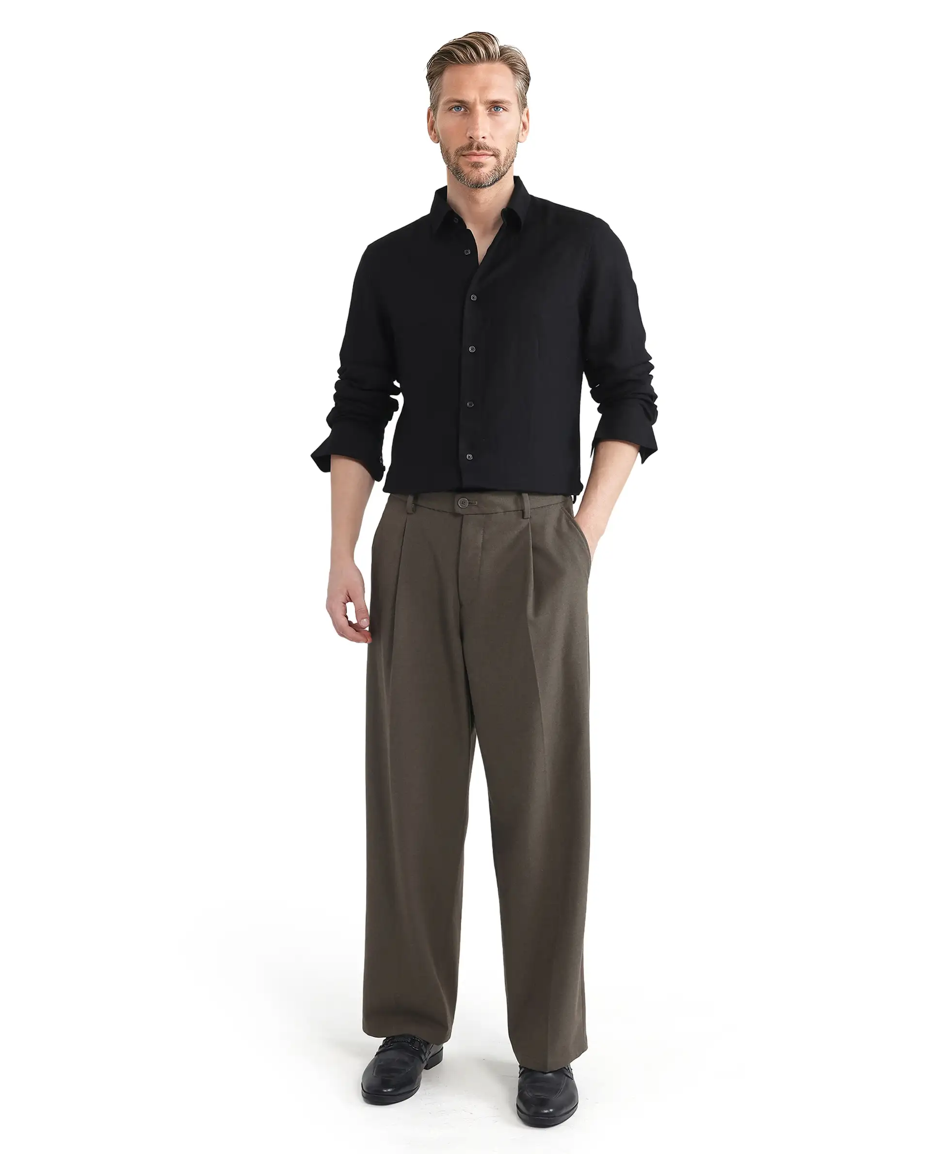 Rare Rabbit Men's Linex Ls-25 Black Linen Blend Plain Regular Fit Full Sleeve Collared Shirt - Image 5