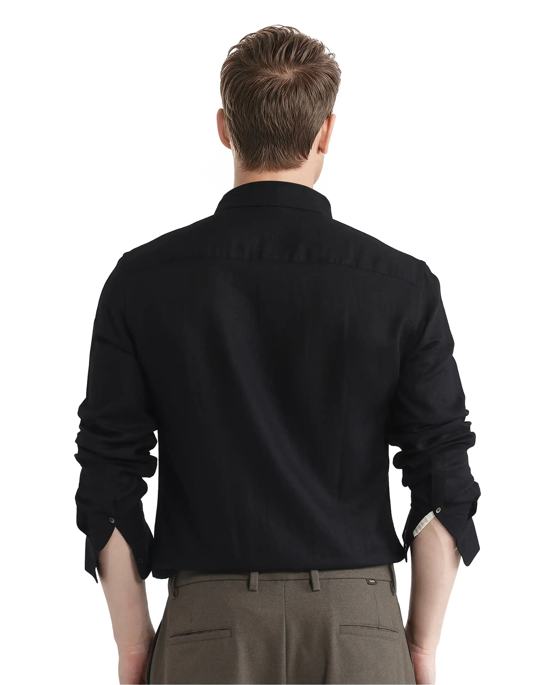 Rare Rabbit Men's Linex Ls-25 Black Linen Blend Plain Regular Fit Full Sleeve Collared Shirt - Image 7