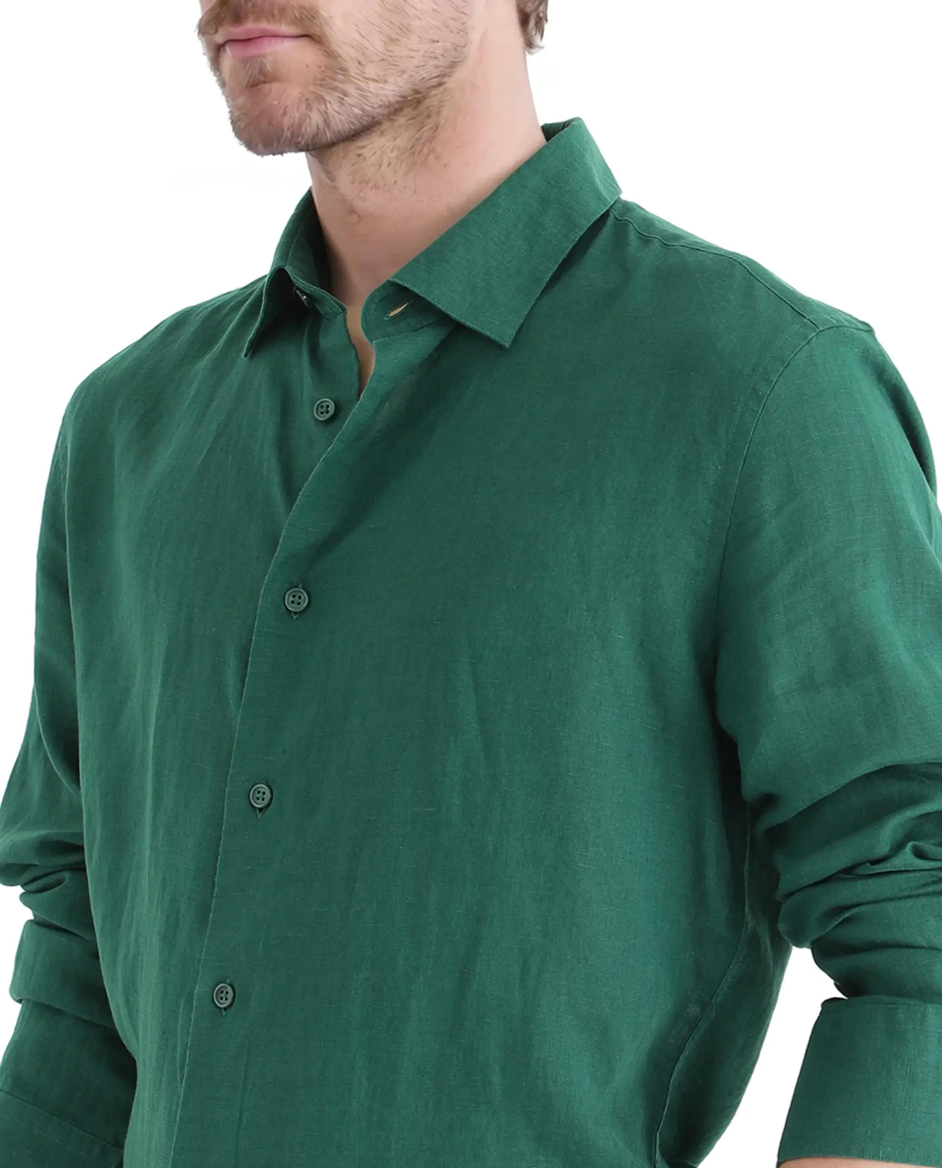 Rare Rabbit Men's Linex Ls-25 Green Linen Blend Plain Regular Fit Full Sleeve Collared Shirt - Image 4