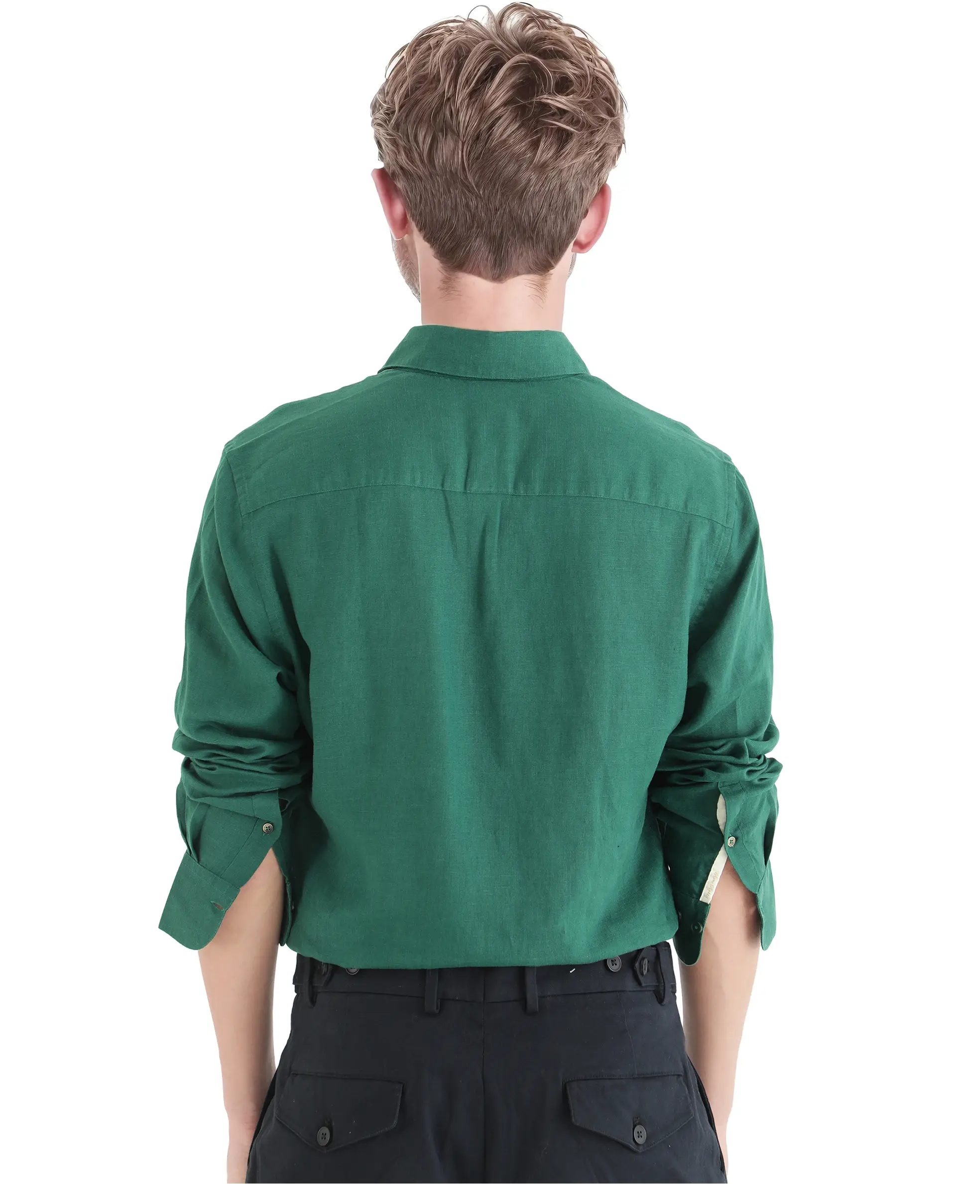 Rare Rabbit Men's Linex Ls-25 Green Linen Blend Plain Regular Fit Full Sleeve Collared Shirt - Image 7