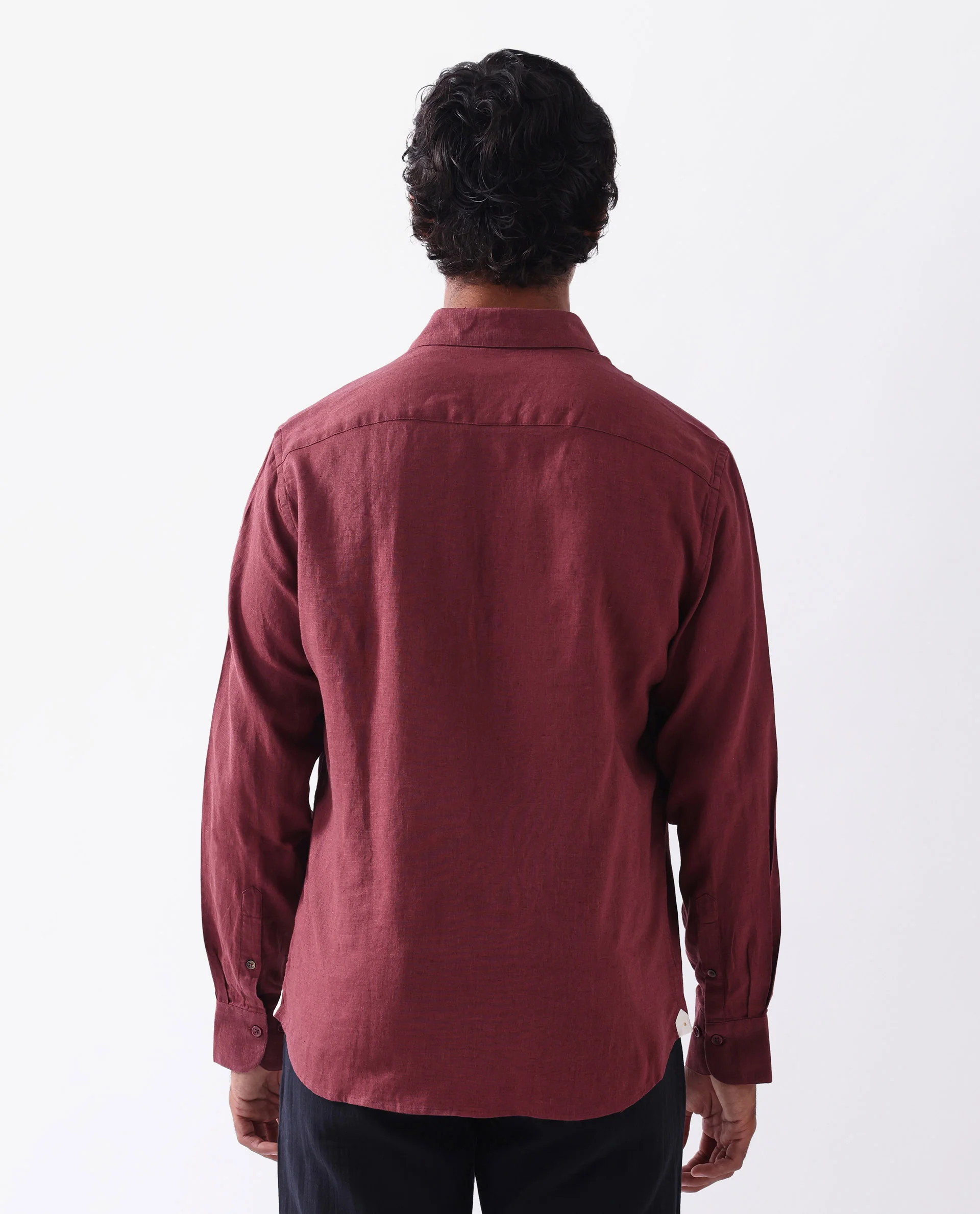 Rare Rabbit Men's Linex Ls-25 Maroon Linen Blend Plain Regular Fit Full Sleeve Collared Shirt - Image 8