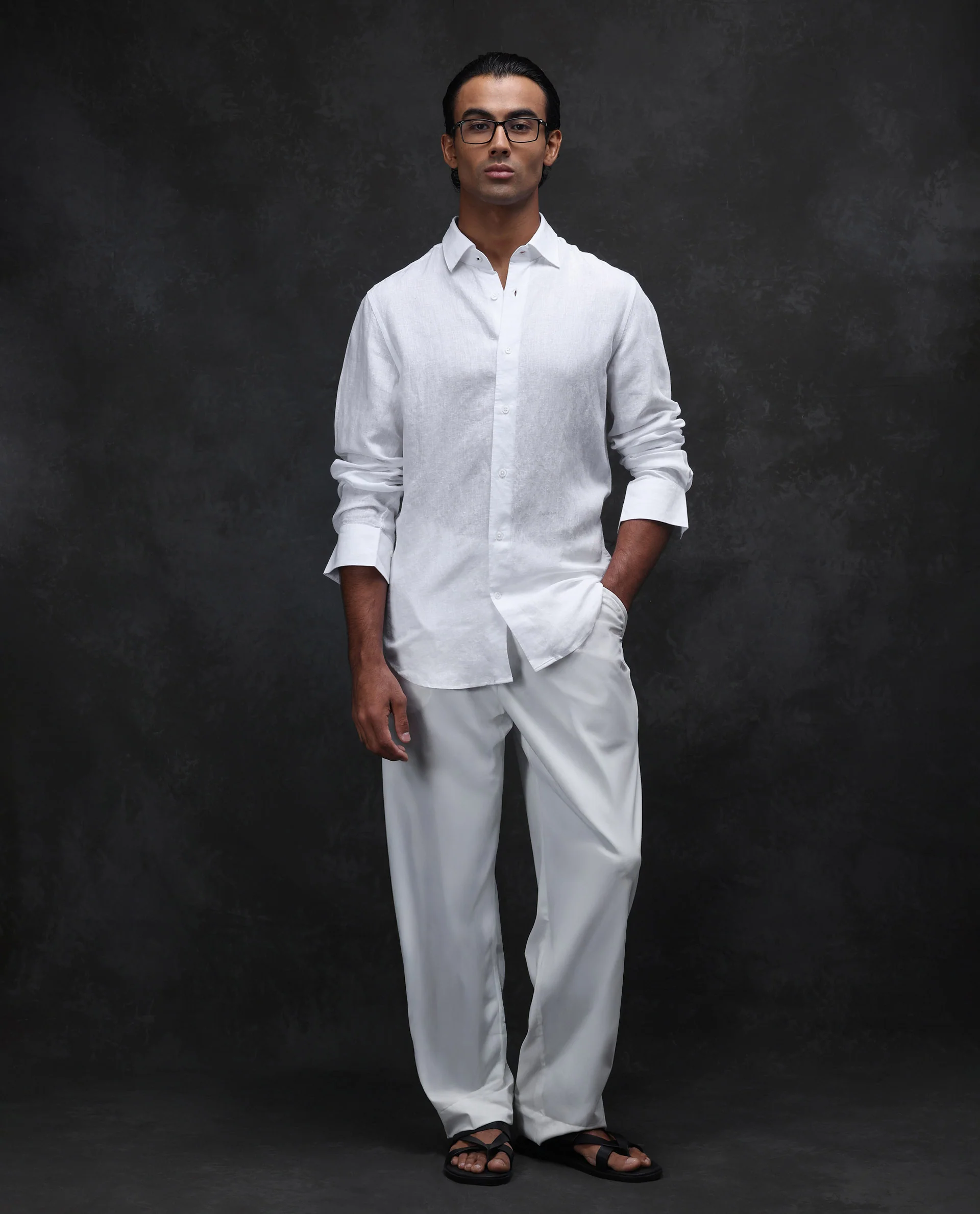Rare Rabbit Men's Linex Ls-25 White Linen Blend Plain Regular Fit Full Sleeve Collared Shirt - Image 3