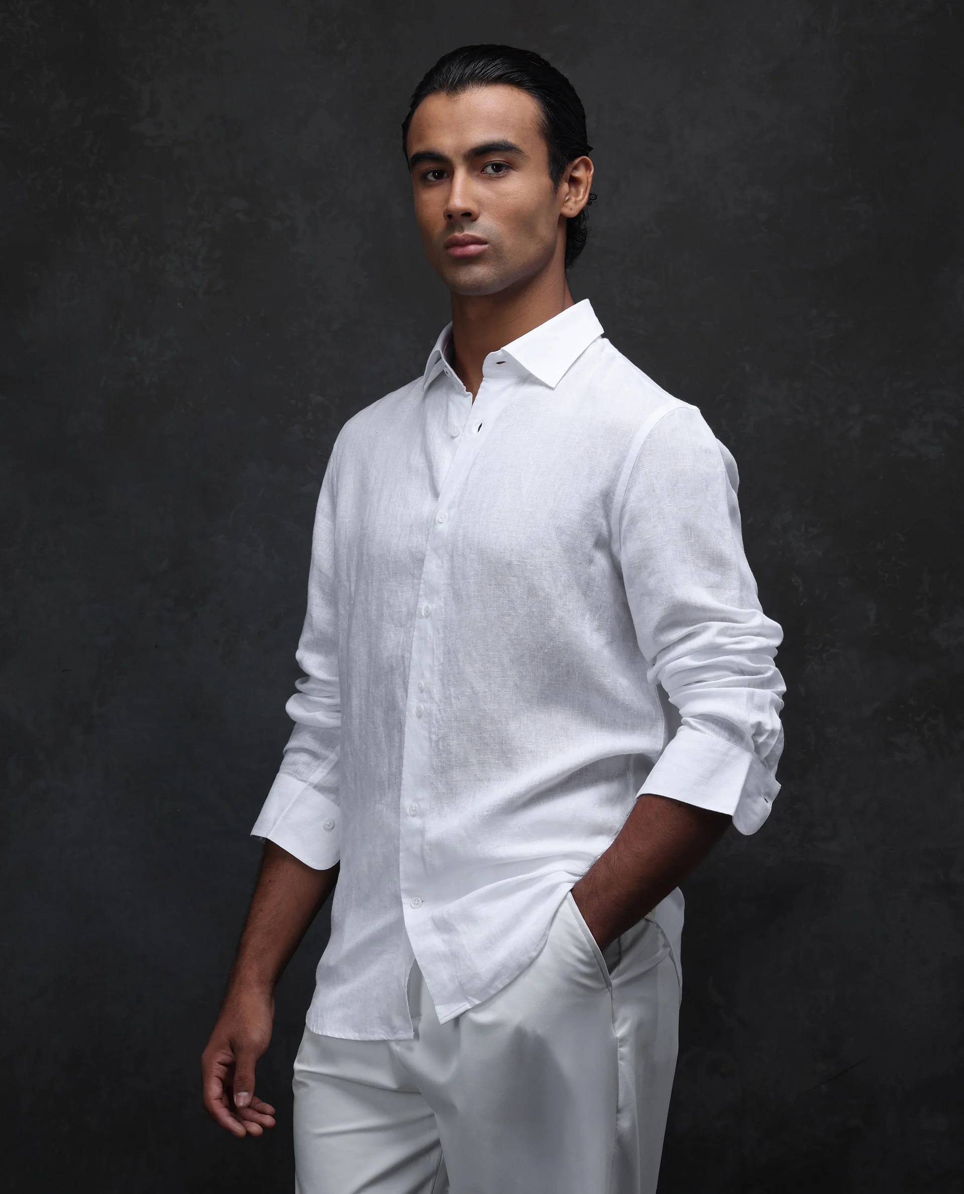 Rare Rabbit Men's Linex Ls-25 White Linen Blend Plain Regular Fit Full Sleeve Collared Shirt - Image 4