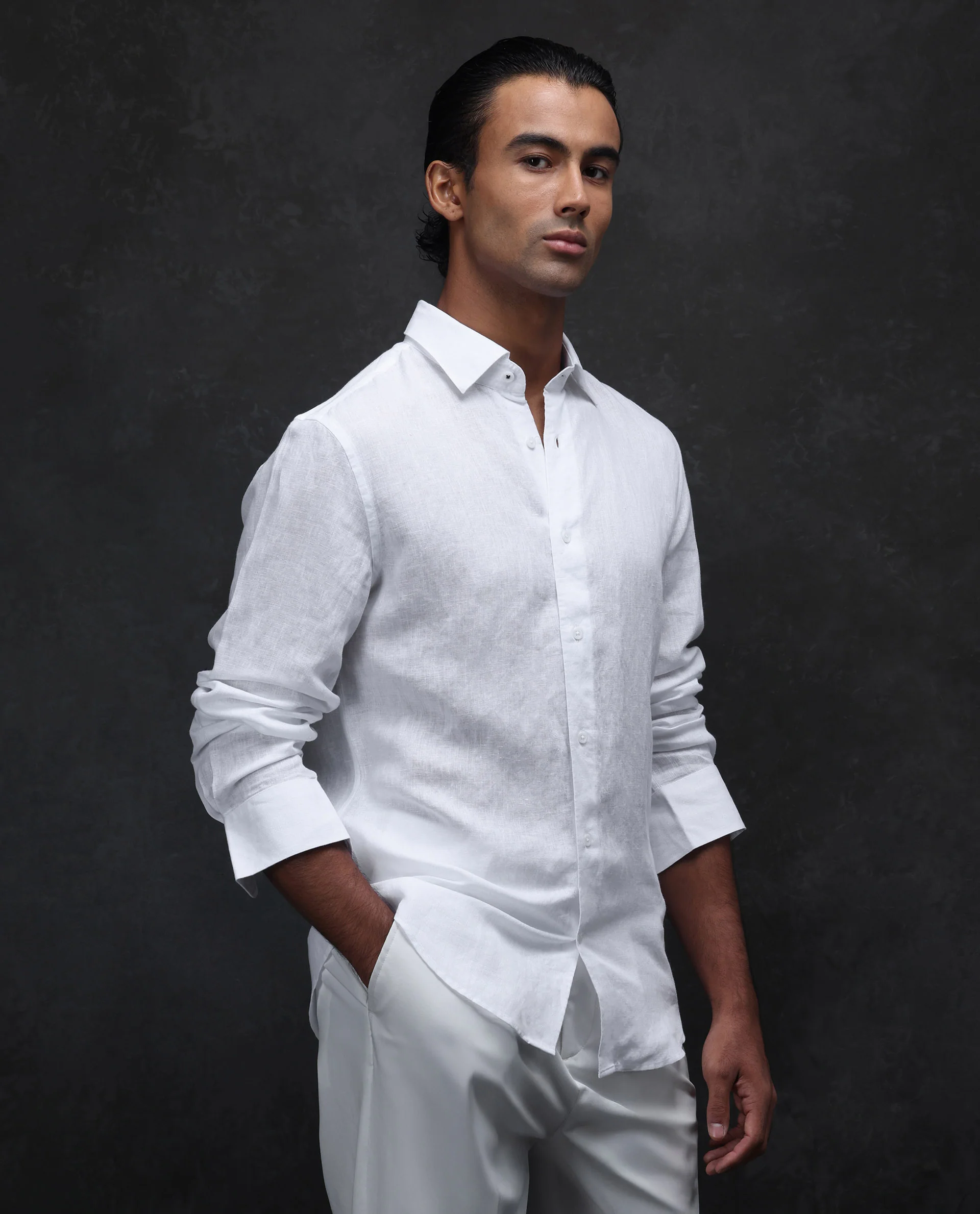 Rare Rabbit Men's Linex Ls-25 White Linen Blend Plain Regular Fit Full Sleeve Collared Shirt - Image 5