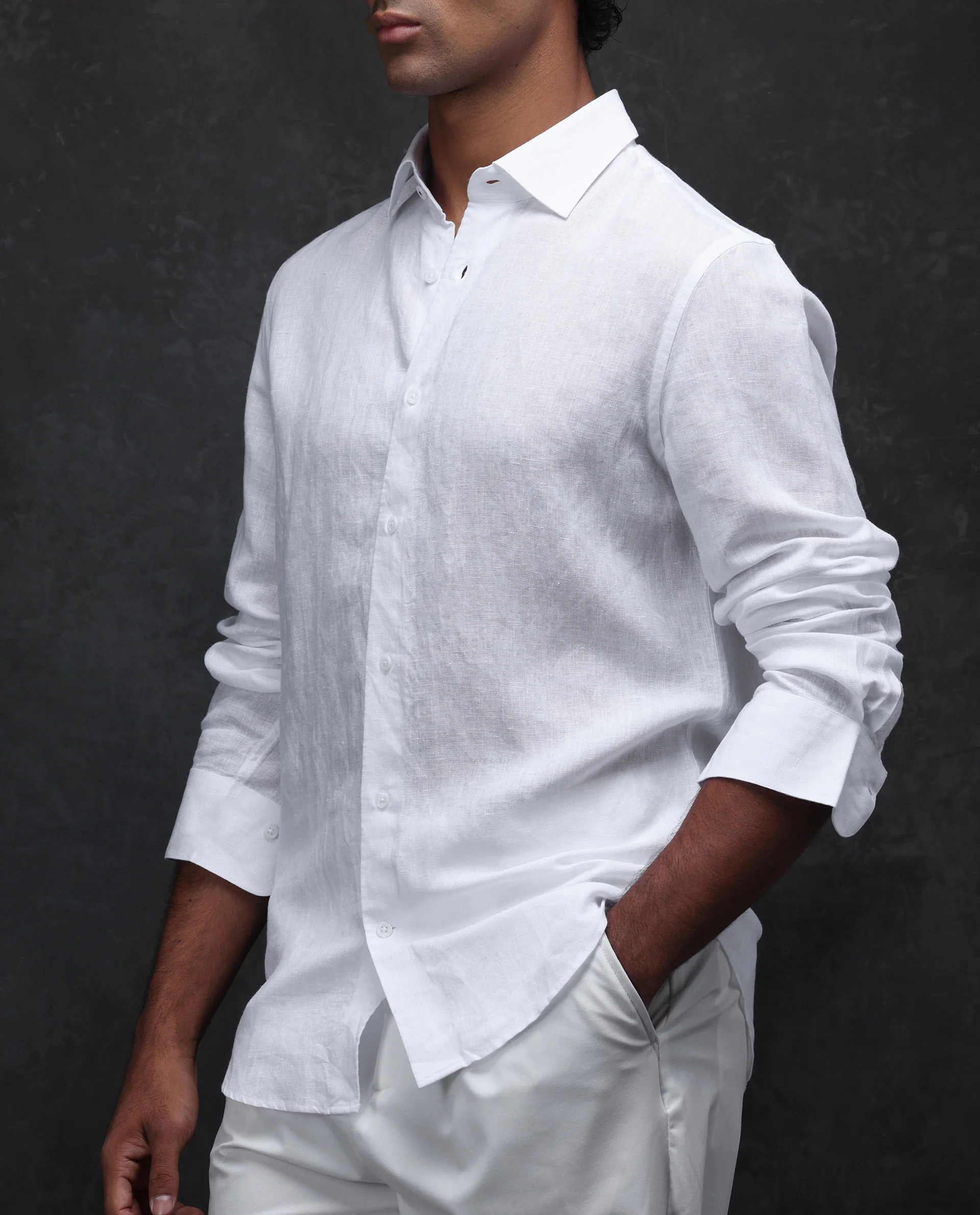 Rare Rabbit Men's Linex Ls-25 White Linen Blend Plain Regular Fit Full Sleeve Collared Shirt - Image 6