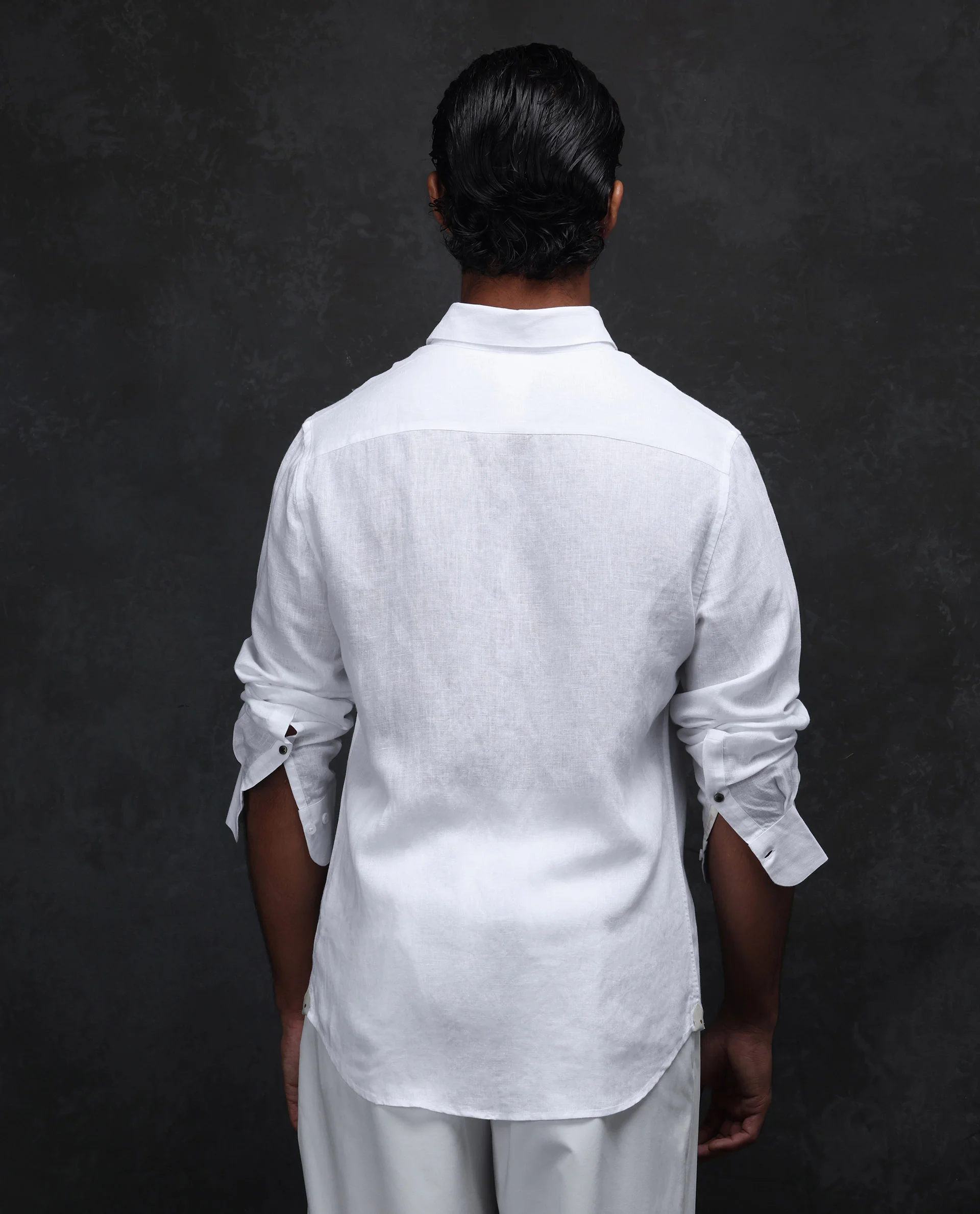 Rare Rabbit Men's Linex Ls-25 White Linen Blend Plain Regular Fit Full Sleeve Collared Shirt - Image 7