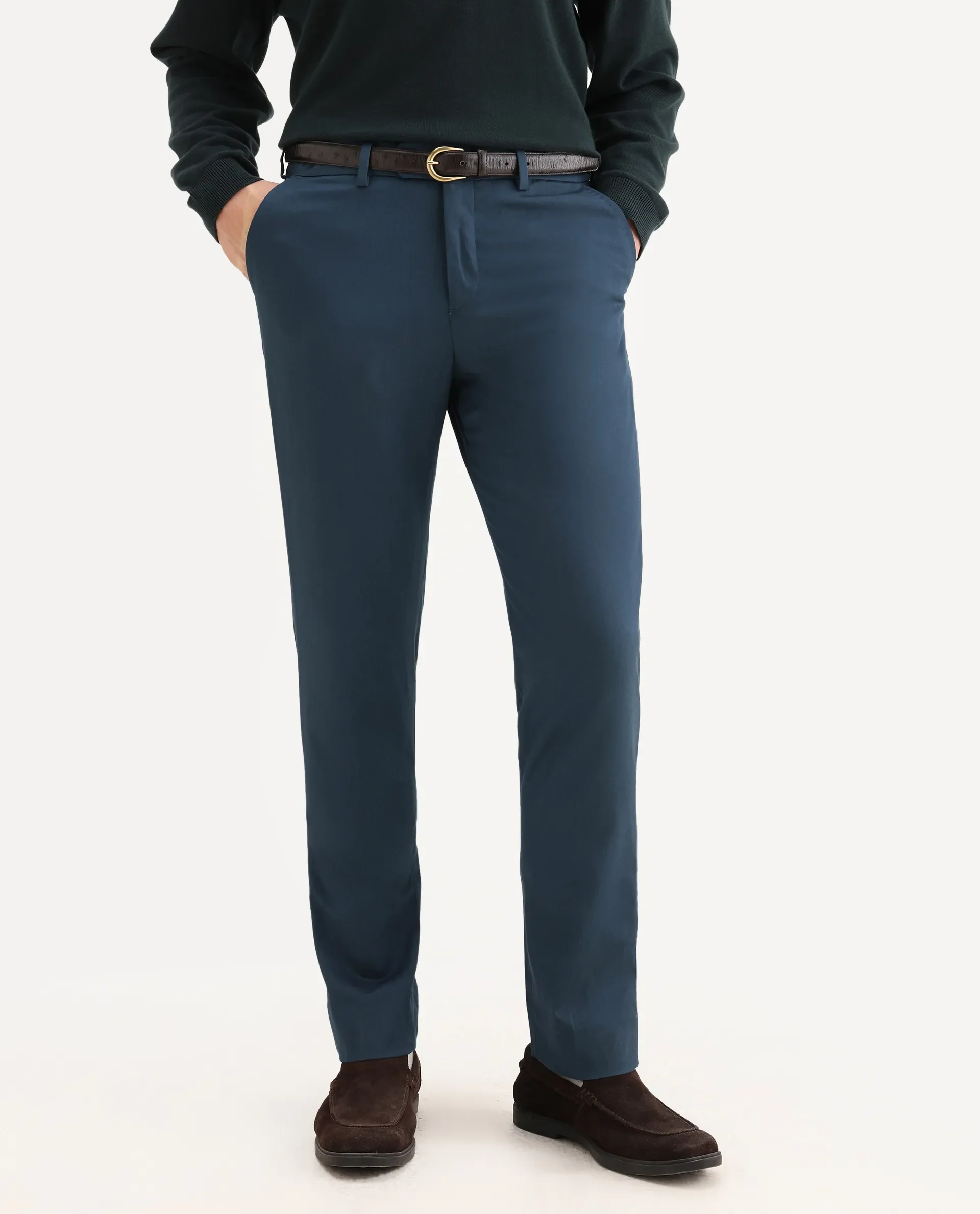 Rare Rabbit Men's Lingo Petrol Polyester Plain Regular Fit Trouser - Image 2