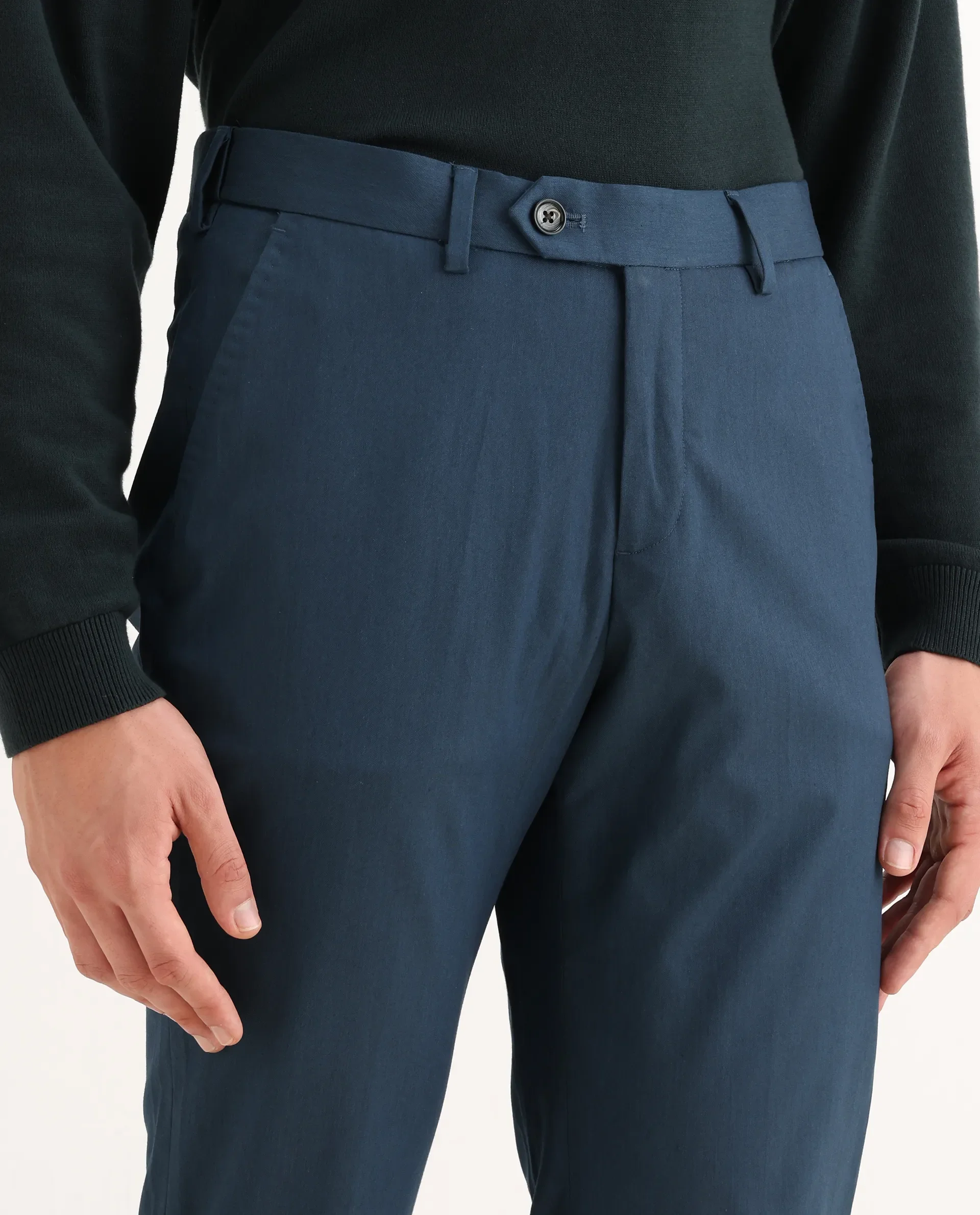 Rare Rabbit Men's Lingo Petrol Polyester Plain Regular Fit Trouser - Image 3