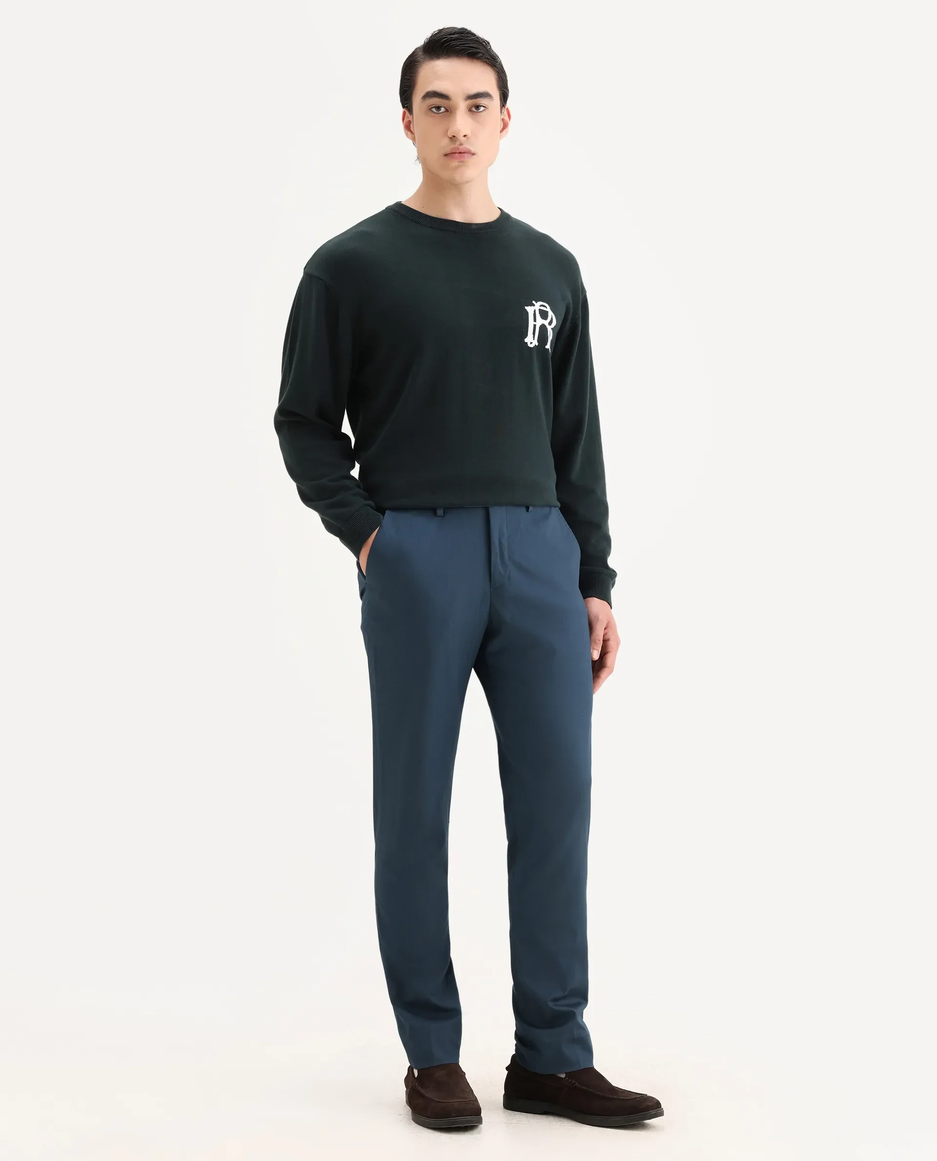 Rare Rabbit Men's Lingo Petrol Polyester Plain Regular Fit Trouser - Image 4