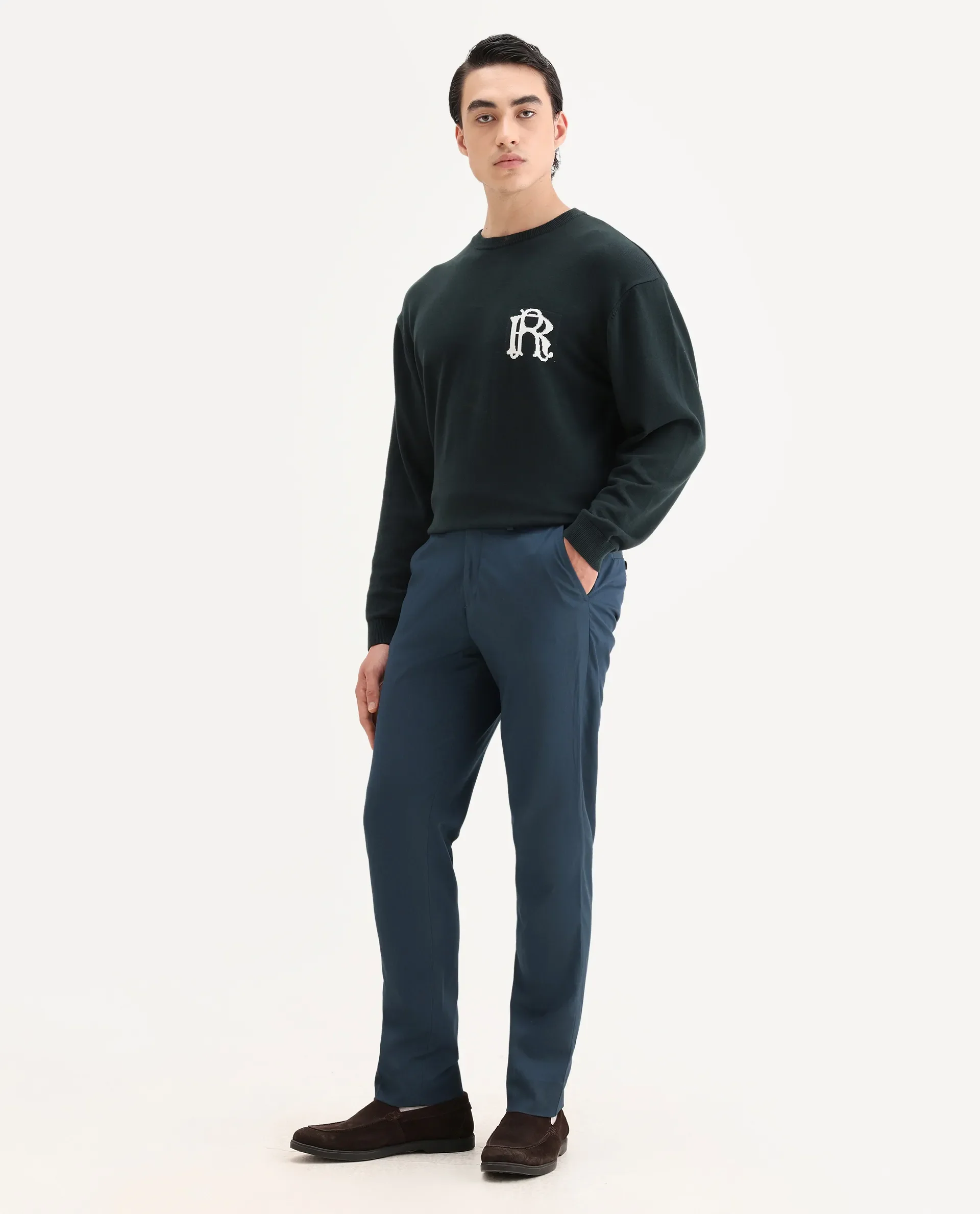 Rare Rabbit Men's Lingo Petrol Polyester Plain Regular Fit Trouser - Image 5