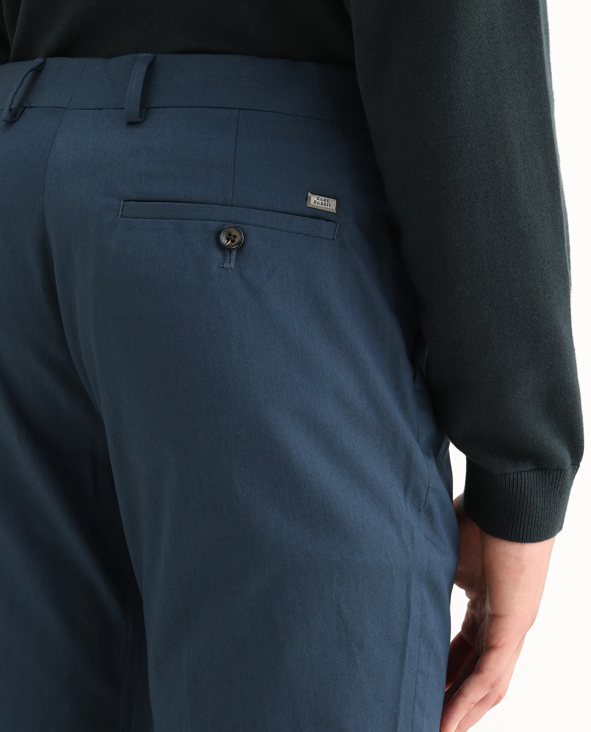 Rare Rabbit Men's Lingo Petrol Polyester Plain Regular Fit Trouser - Image 6