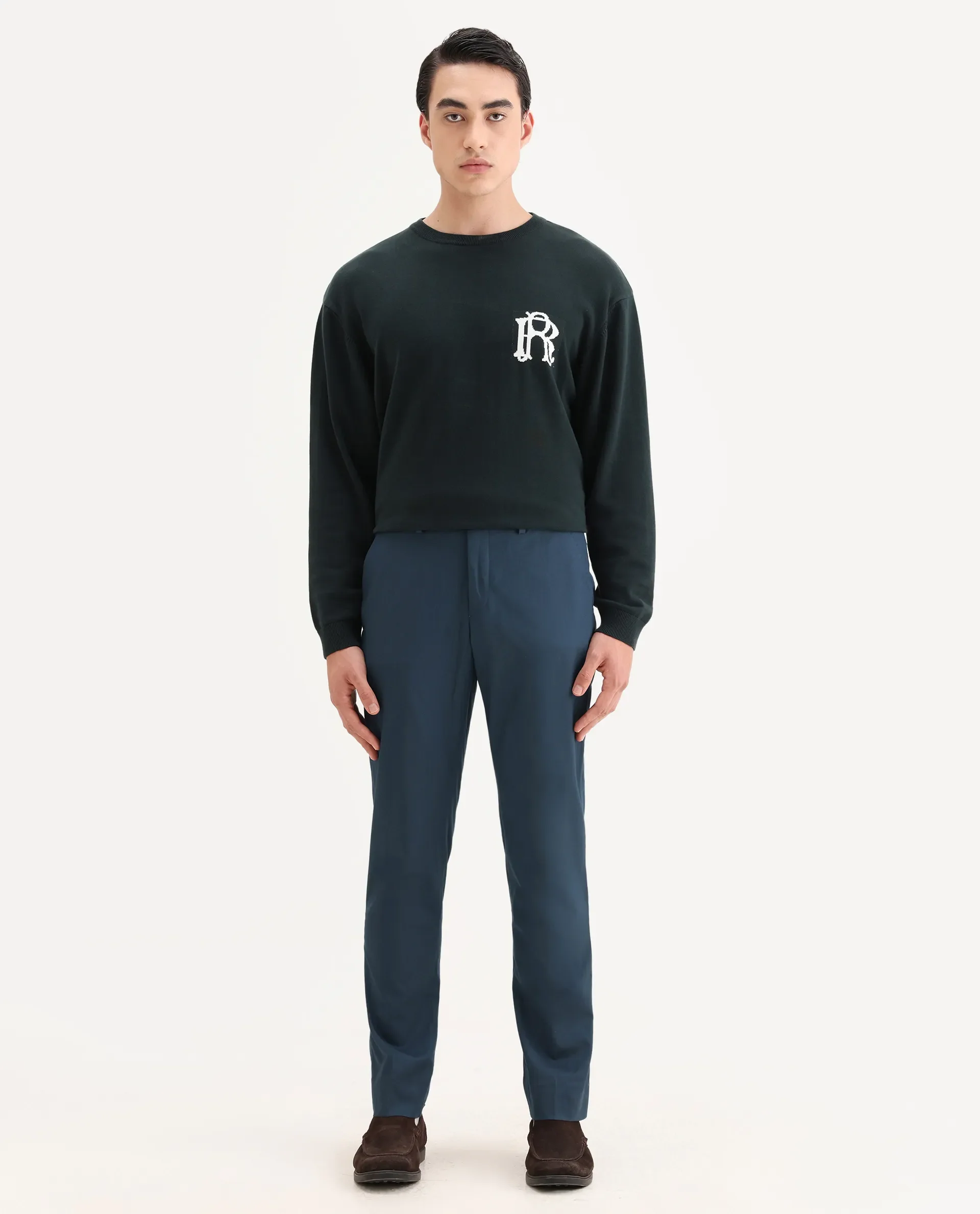 Rare Rabbit Men's Lingo Petrol Polyester Plain Regular Fit Trouser - Image 7