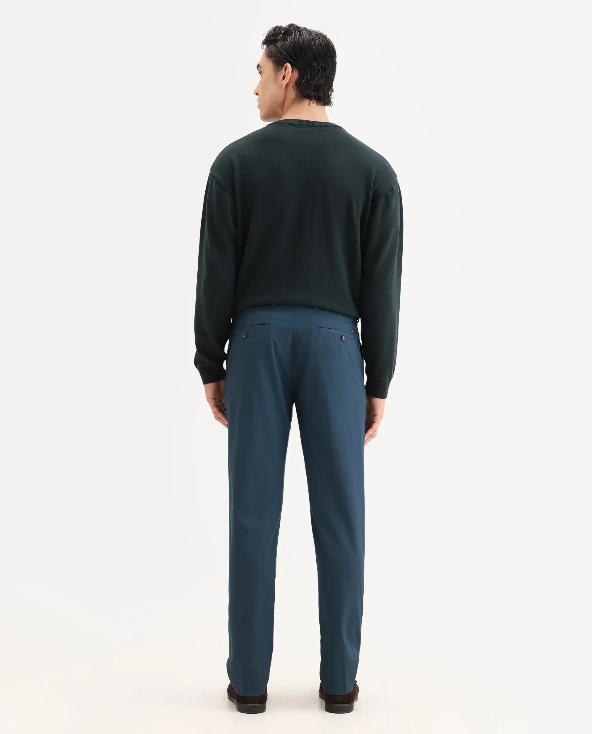 Rare Rabbit Men's Lingo Petrol Polyester Plain Regular Fit Trouser - Image 8