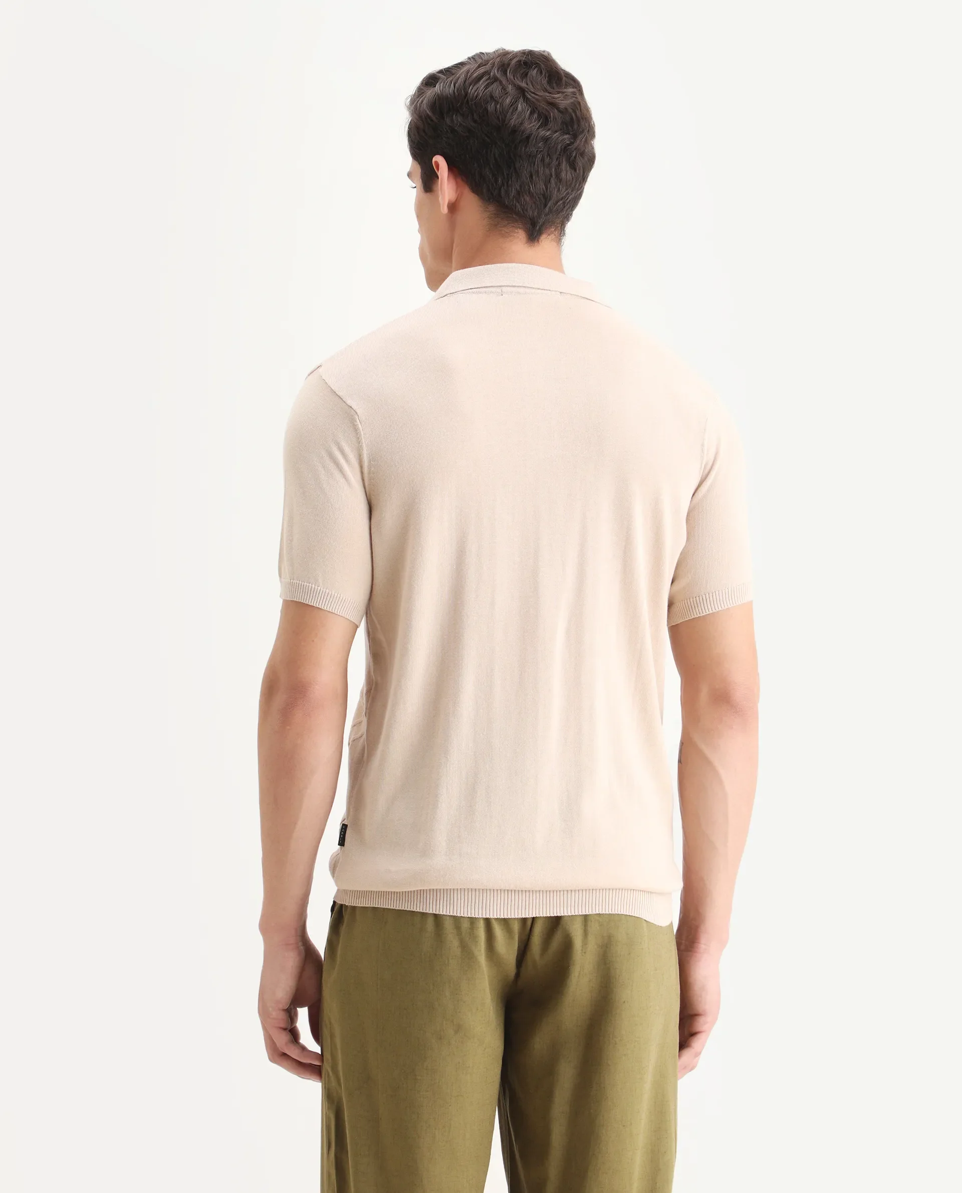 Rare Rabbit Men's Link Beige Cotton Striped Print Slim Fit Half Sleeve Polo - Image 6