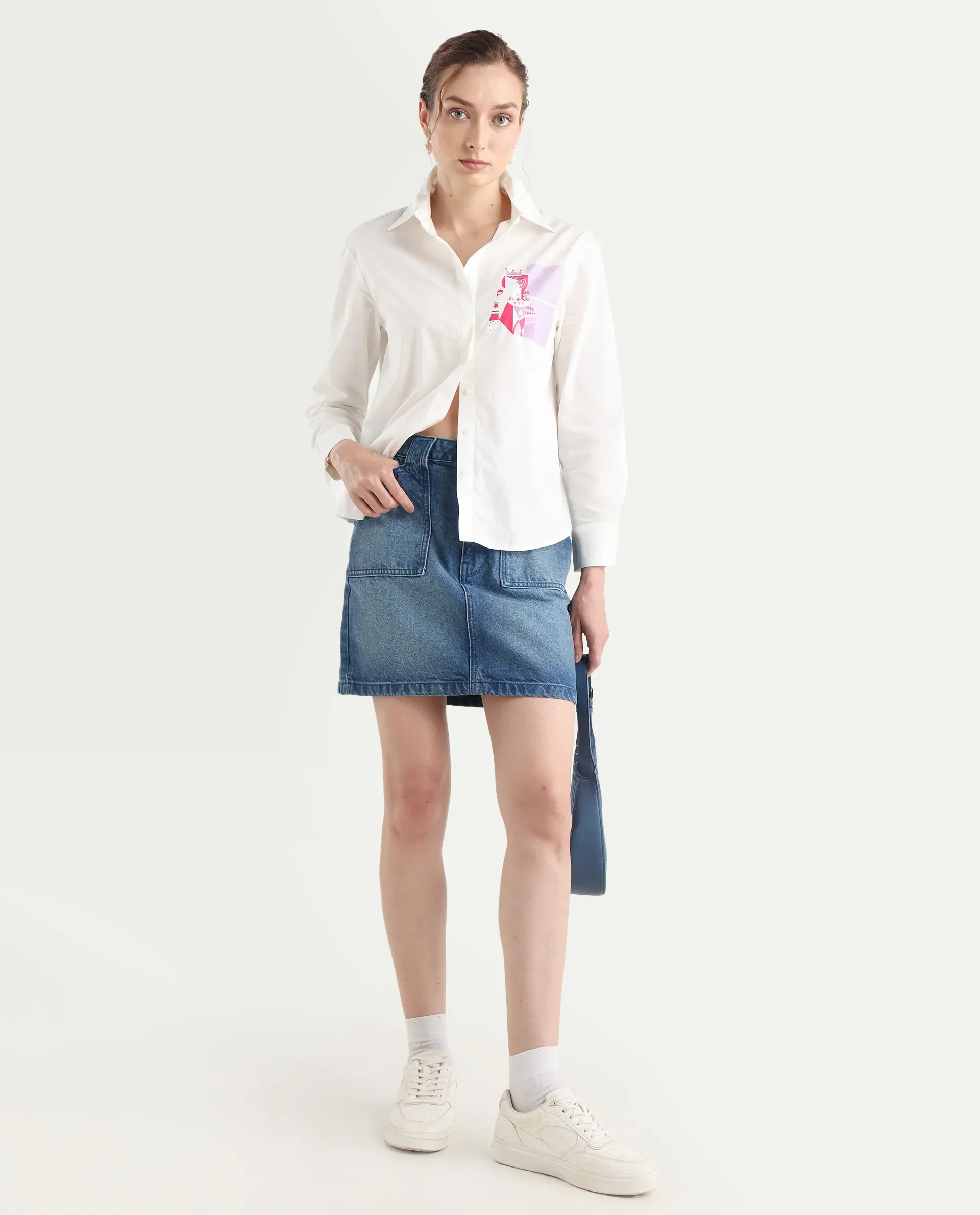 Rareism Women's Linnpo Off White Cotton Spread Collar Graphic Print Cuffed Sleeve Regular Fit Shirt - Image 2