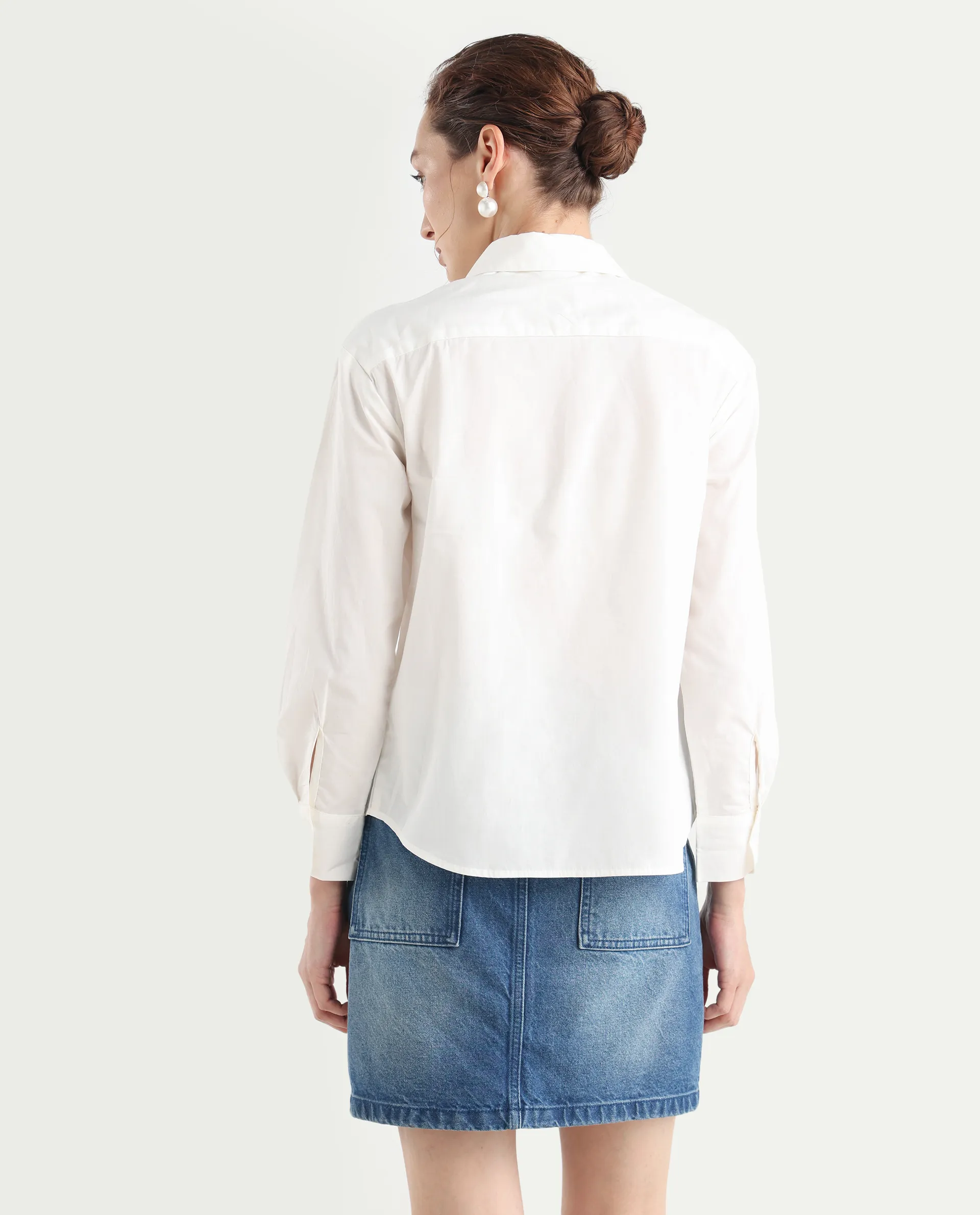 Rareism Women's Linnpo Off White Cotton Spread Collar Graphic Print Cuffed Sleeve Regular Fit Shirt - Image 8