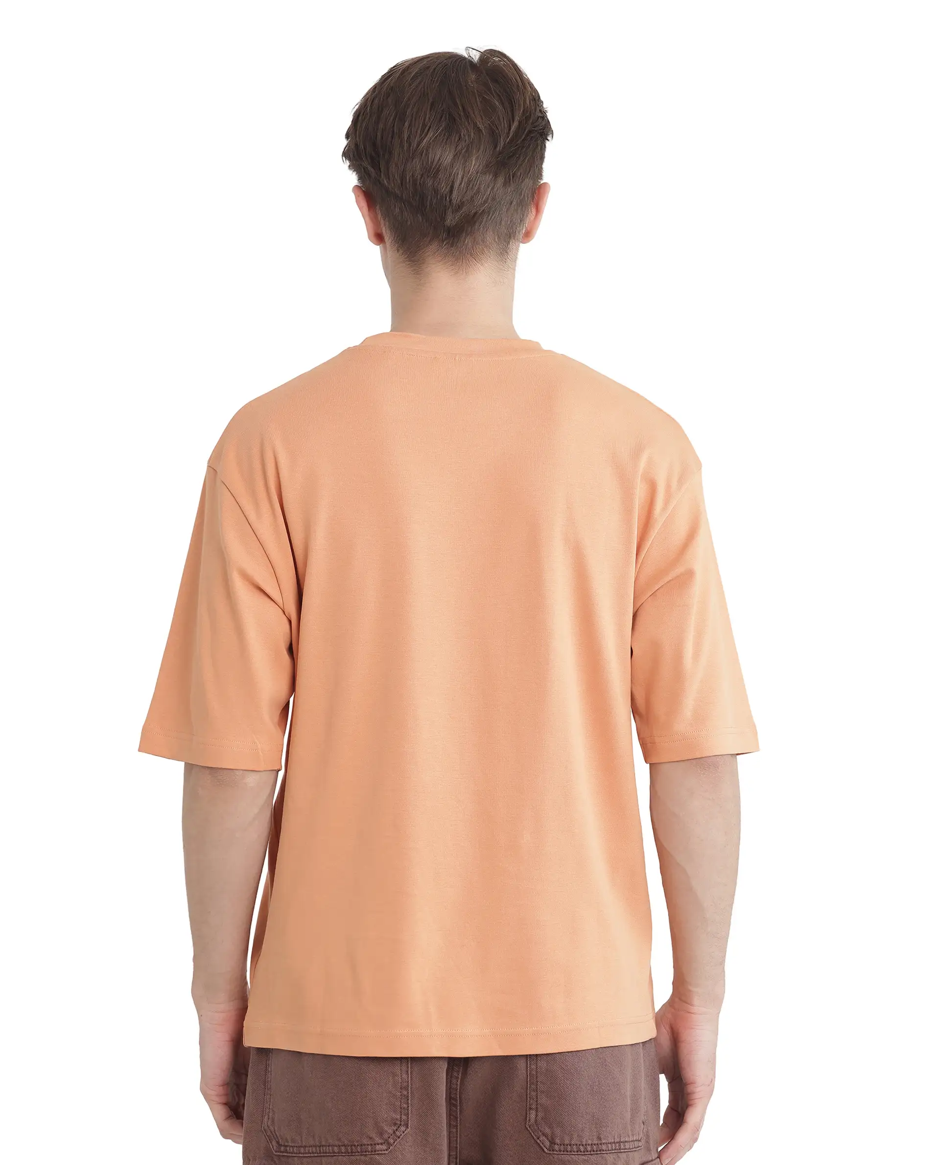 Rare Rabbit Men's Lino Dark Orange Cotton Graphic Print Qlo Fit Half Sleeve Crew Neck T-Shirt - Image 4