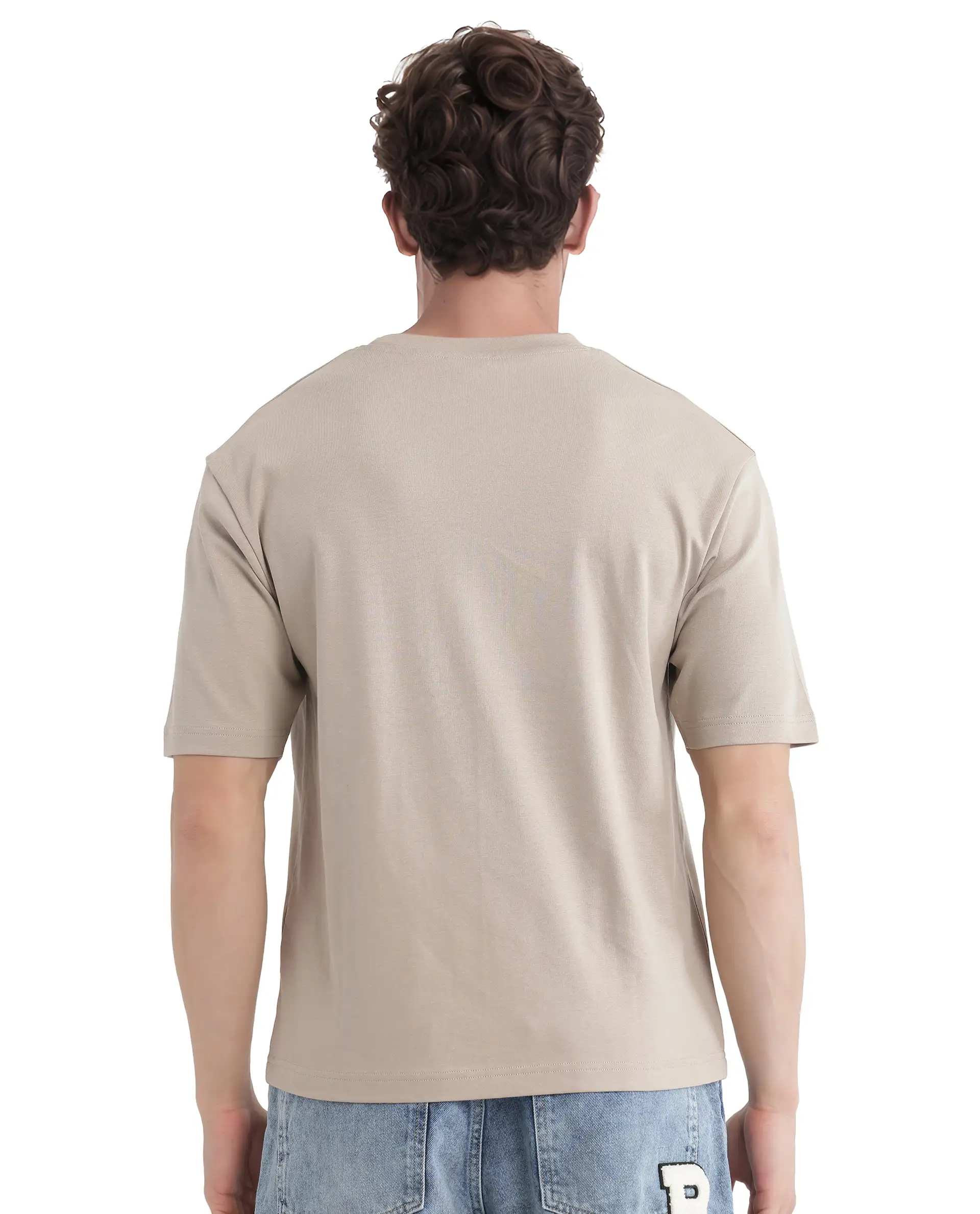 Rare Rabbit Men's Lino Dusky Beige Cotton Graphic Print Qlo Fit Half Sleeve Crew Neck T-Shirt - Image 6