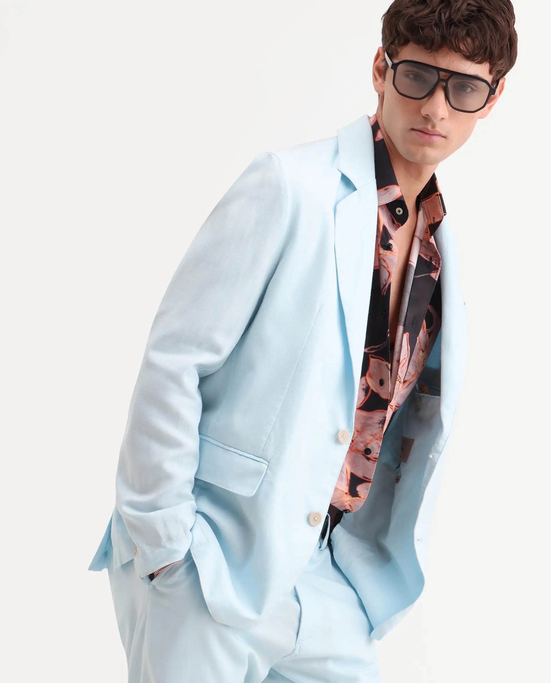Rare Rabbit Men's Linol Aqua Lyocell Blend Fabric Collared Neck Tailored Fit Blazer - Image 4