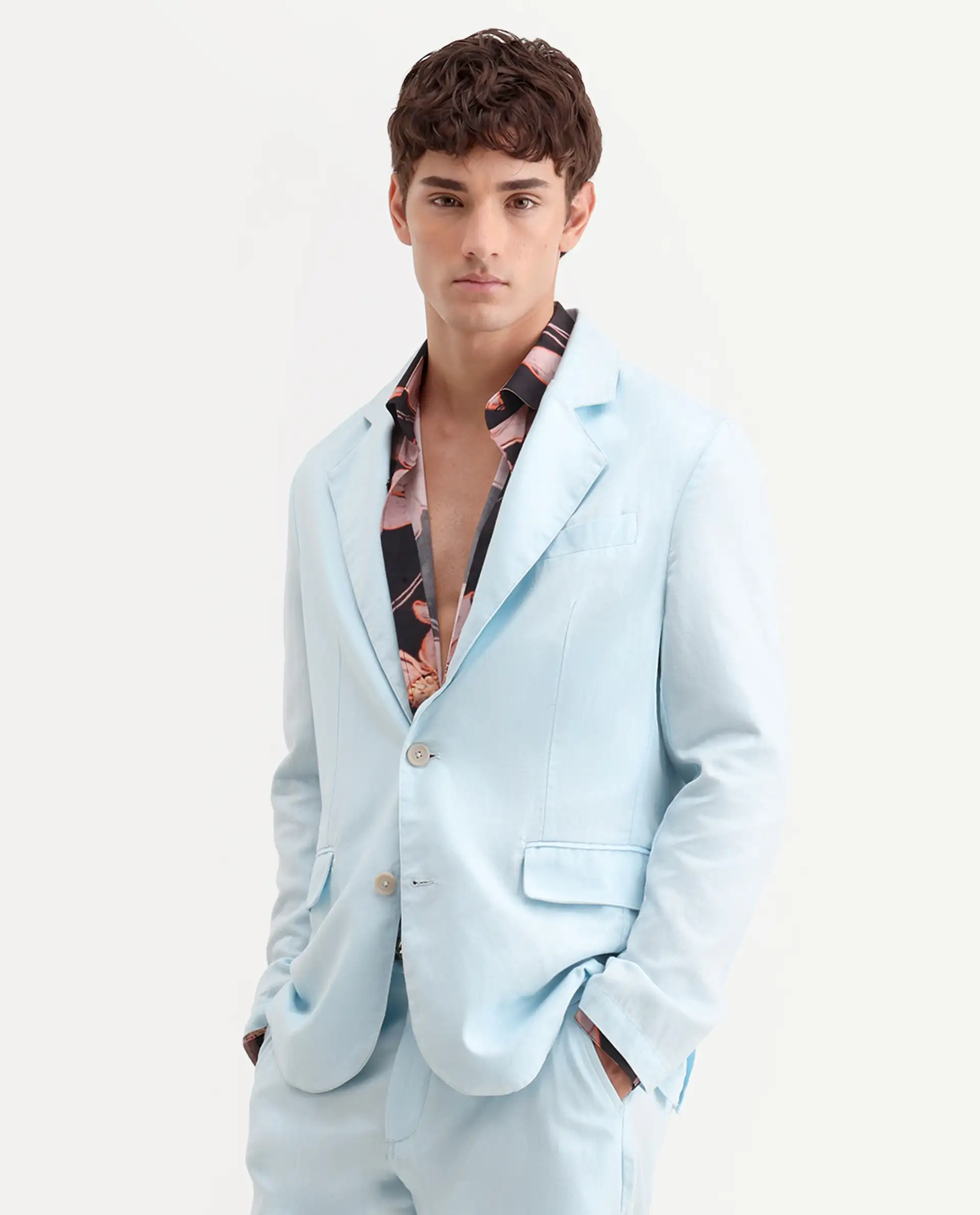 Rare Rabbit Men's Linol Aqua Lyocell Blend Fabric Collared Neck Tailored Fit Blazer - Image 5