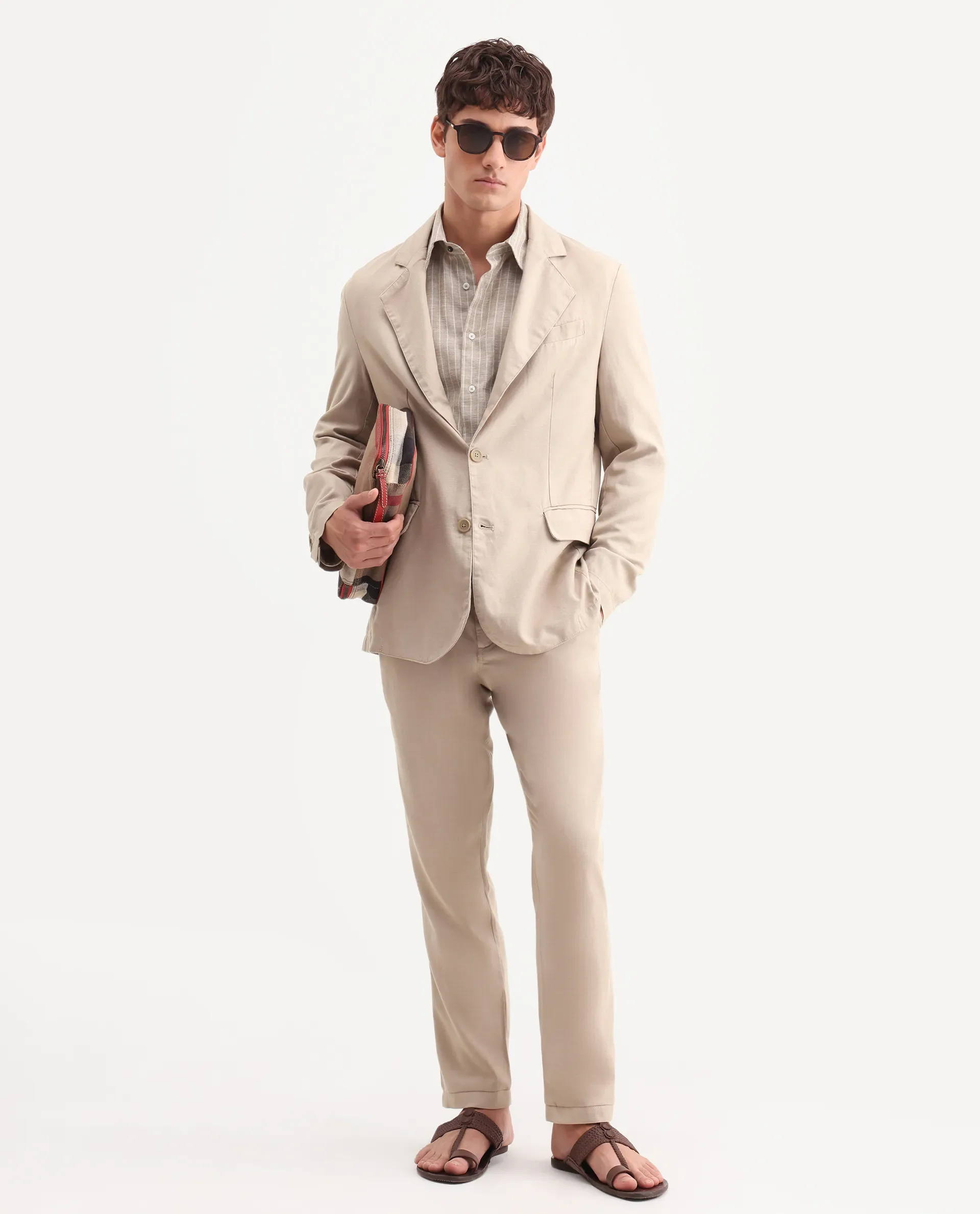 Rare Rabbit Men's Linol Beige Linen Blend Fabric Lapel Neck Tailored Fit Plain Blazer - Image 2