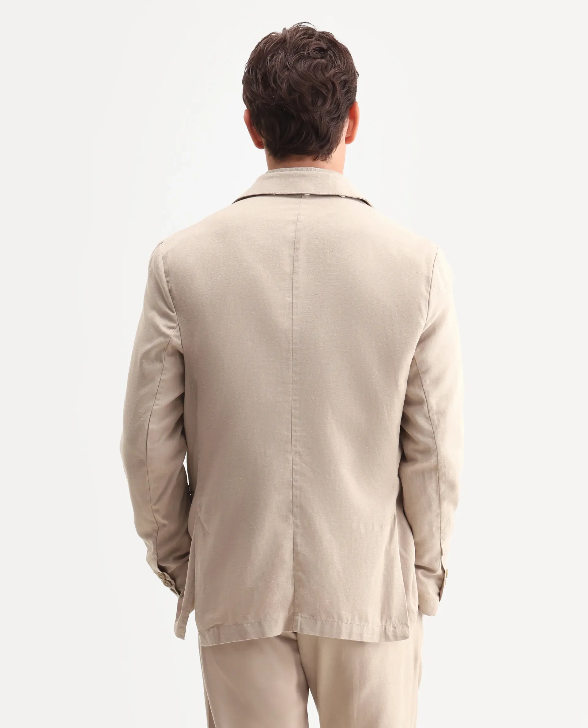 Rare Rabbit Men's Linol Beige Linen Blend Fabric Lapel Neck Tailored Fit Plain Blazer - Image 9