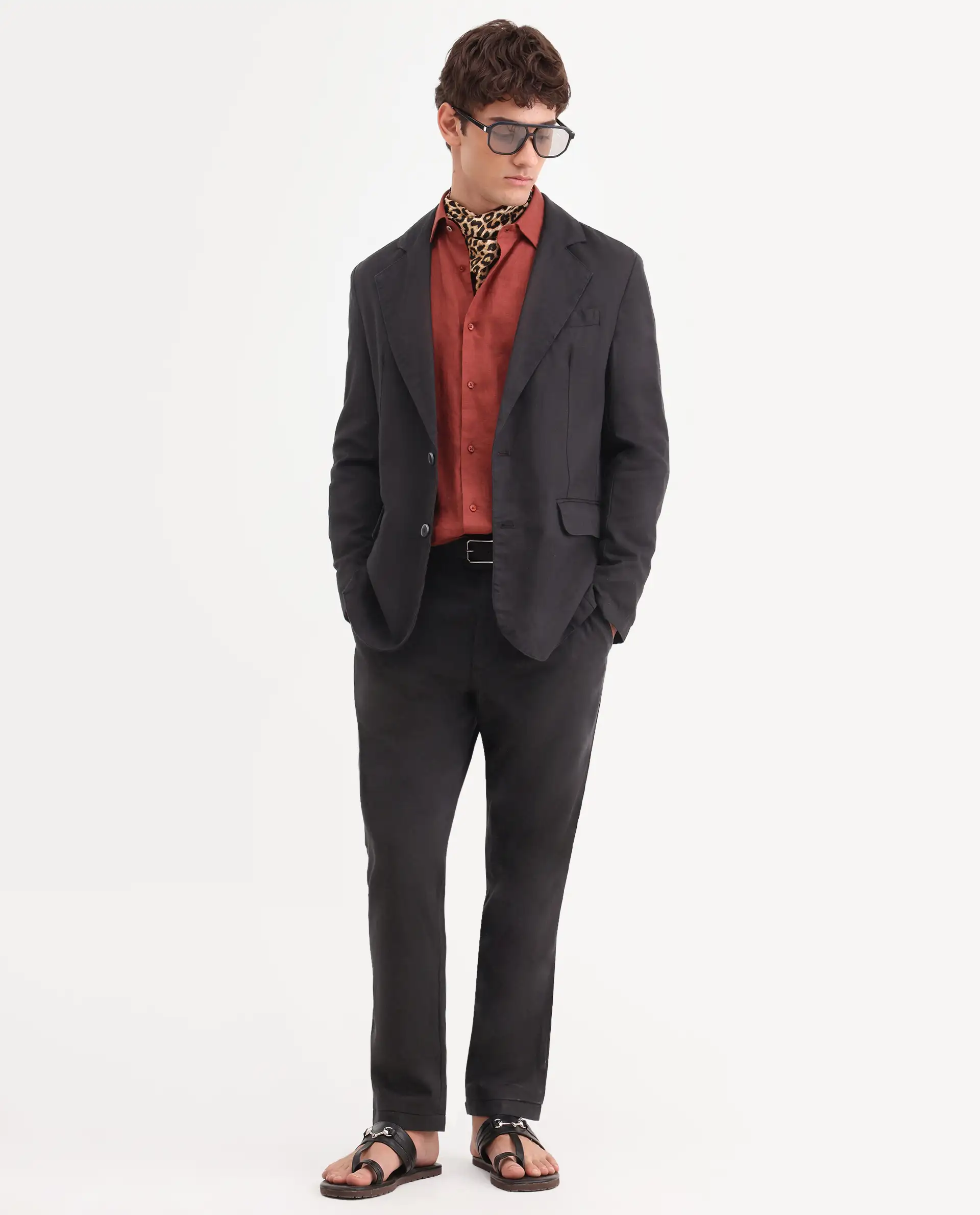Rare Rabbit Men's Linol Black Linen Blend Fabric Lapel Neck Tailored Fit Plain Blazer - Image 2