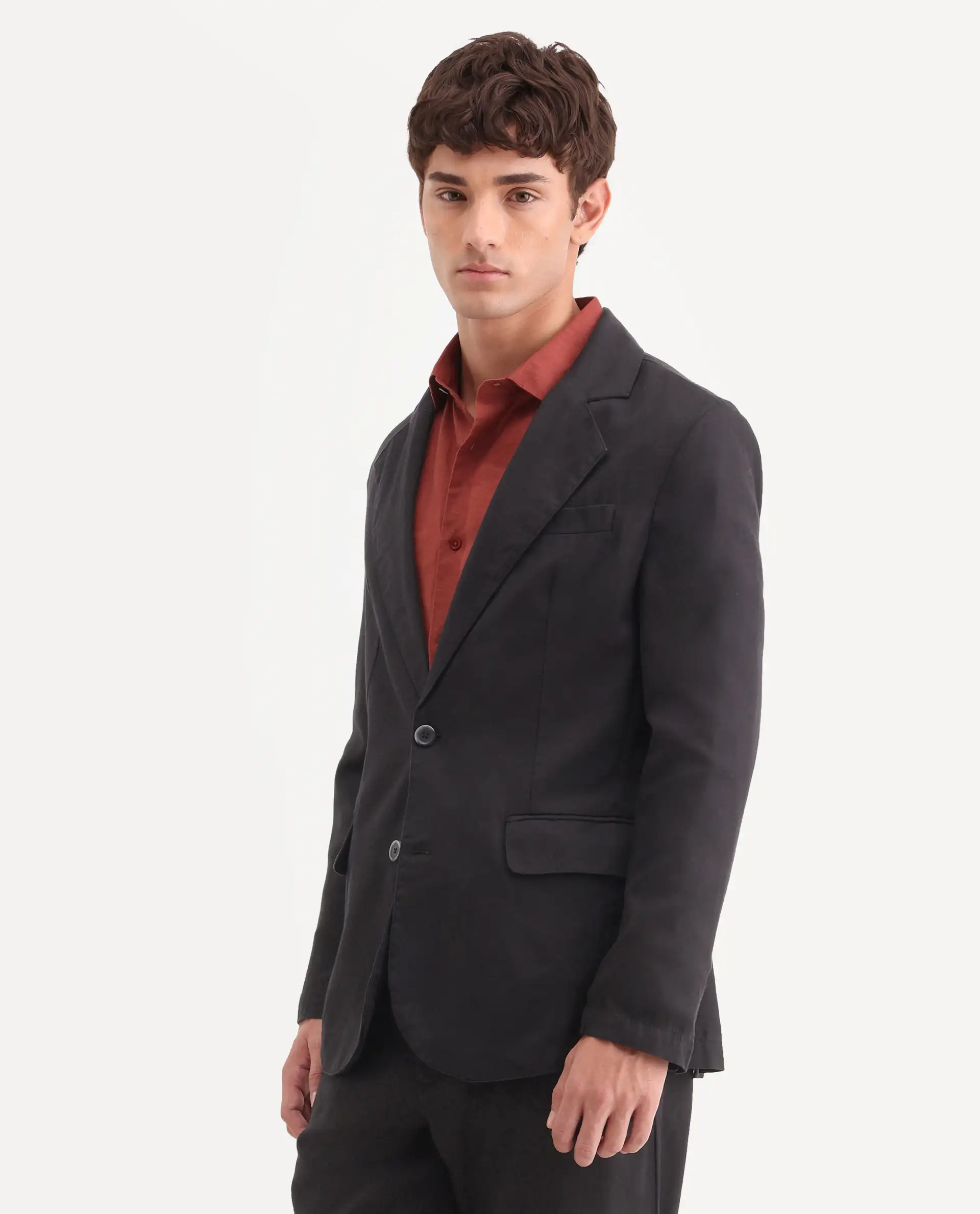 Rare Rabbit Men's Linol Black Linen Blend Fabric Lapel Neck Tailored Fit Plain Blazer - Image 5