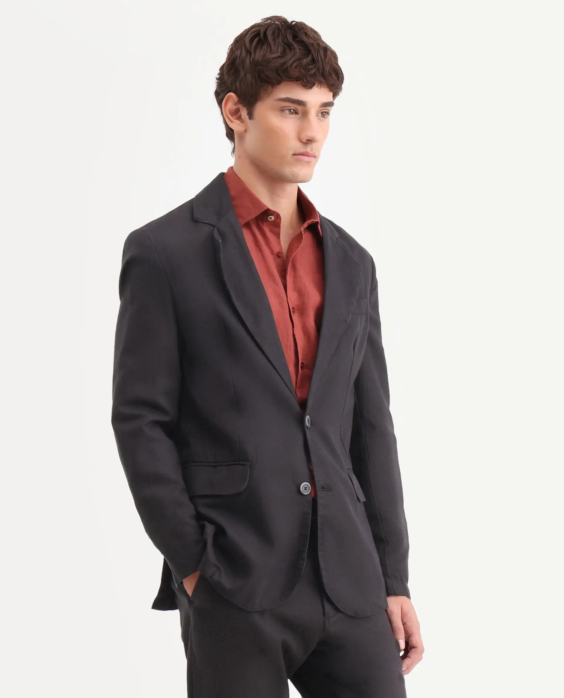 Rare Rabbit Men's Linol Black Linen Blend Fabric Lapel Neck Tailored Fit Plain Blazer - Image 6
