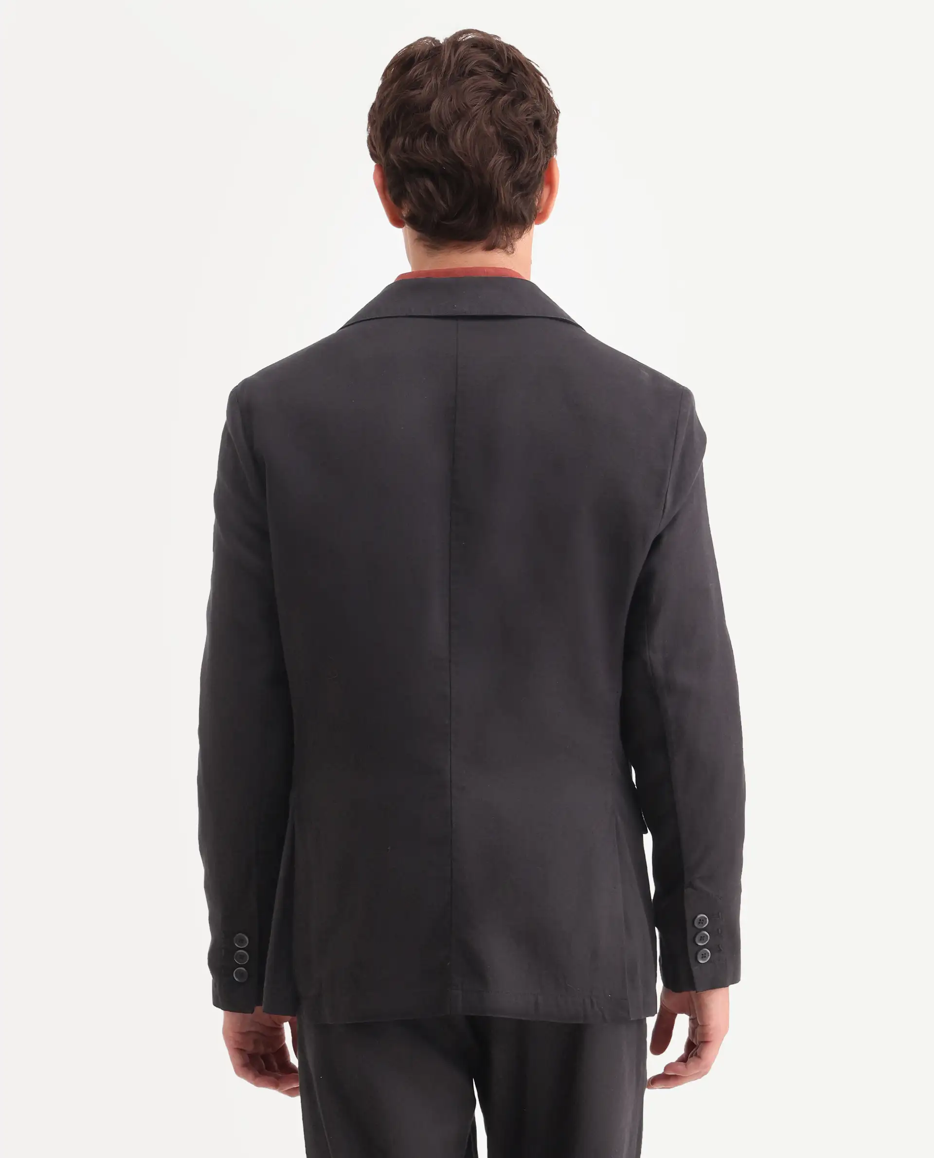 Rare Rabbit Men's Linol Black Linen Blend Fabric Lapel Neck Tailored Fit Plain Blazer - Image 7