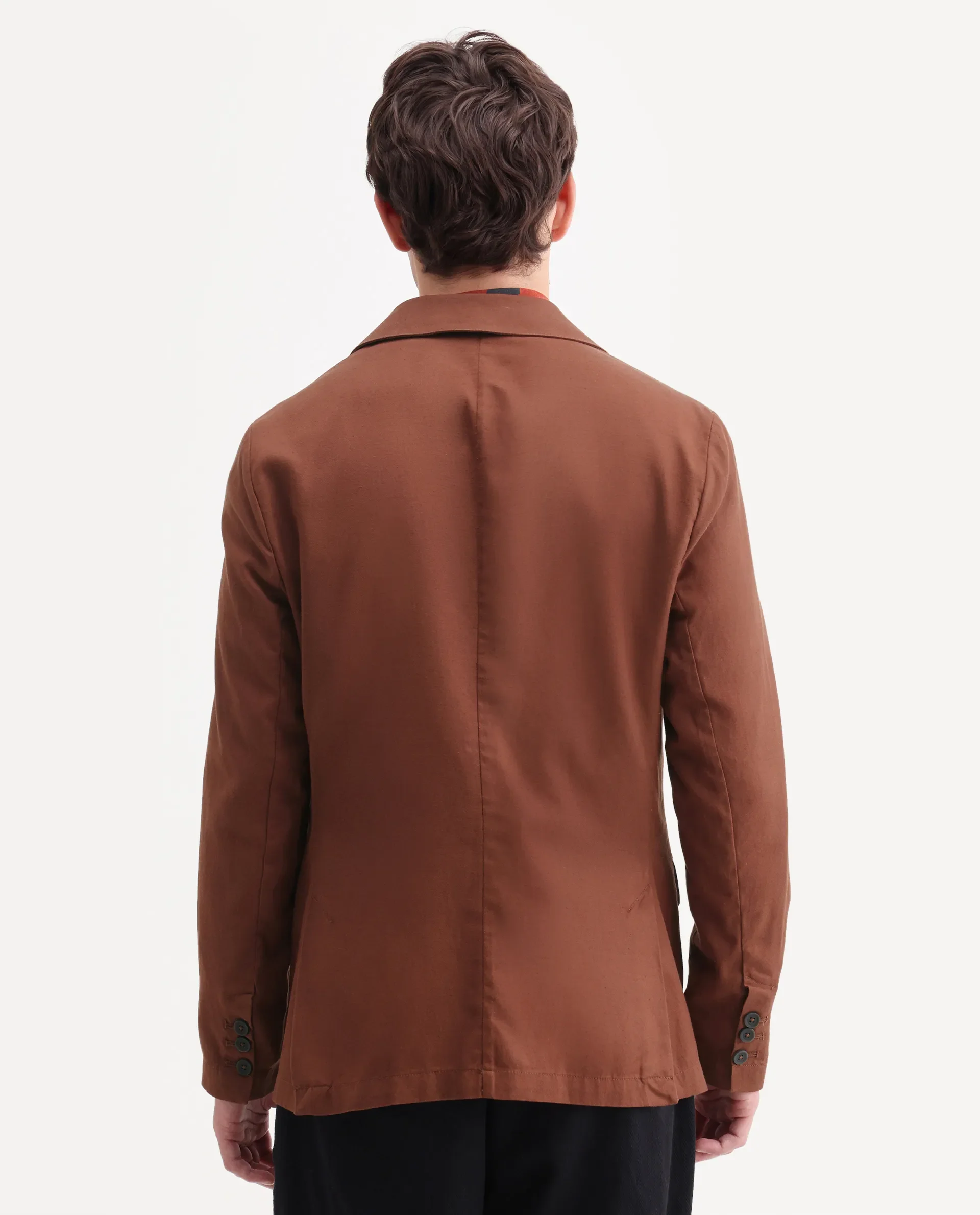 Rare Rabbit Men's Linol Brown Linen Blend Fabric Lapel Neck Tailored Fit Plain Blazer - Image 7