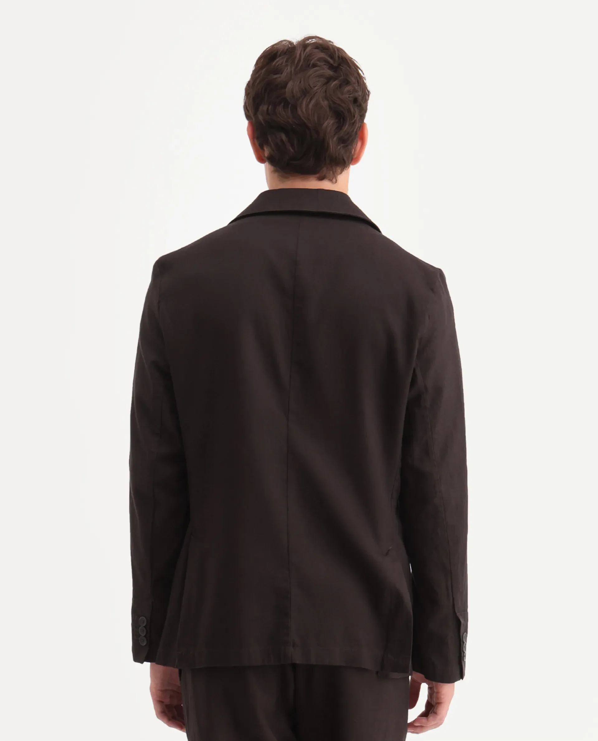 Rare Rabbit Men's Linol Dark Brown Linen Blend Fabric Lapel Neck Tailored Fit Plain Blazer - Image 7