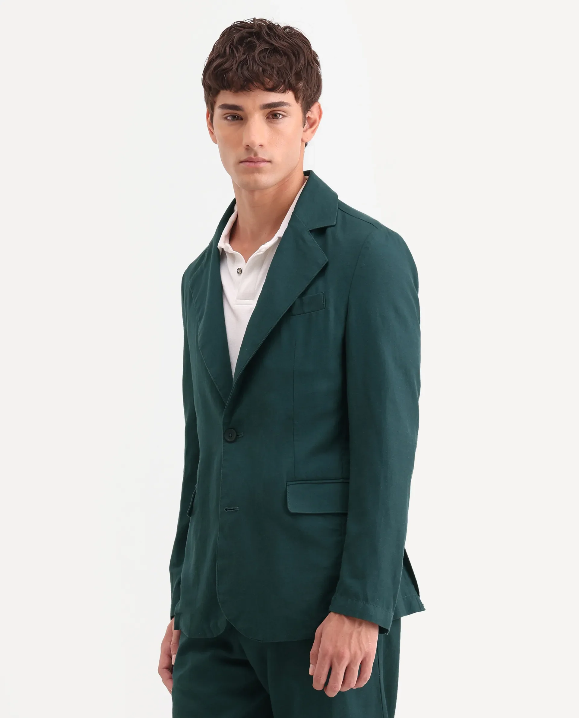 Rare Rabbit Men's Linol Dark Green Linen Blend Fabric Lapel Neck Tailored Fit Plain Blazer - Image 6