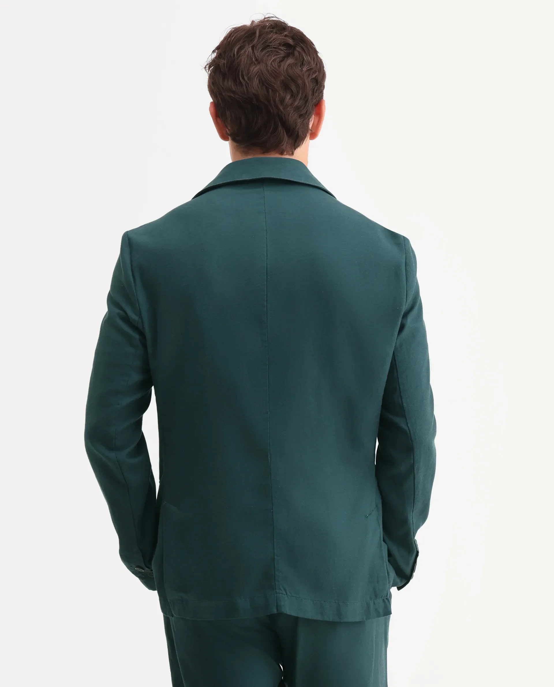 Rare Rabbit Men's Linol Dark Green Linen Blend Fabric Lapel Neck Tailored Fit Plain Blazer - Image 7