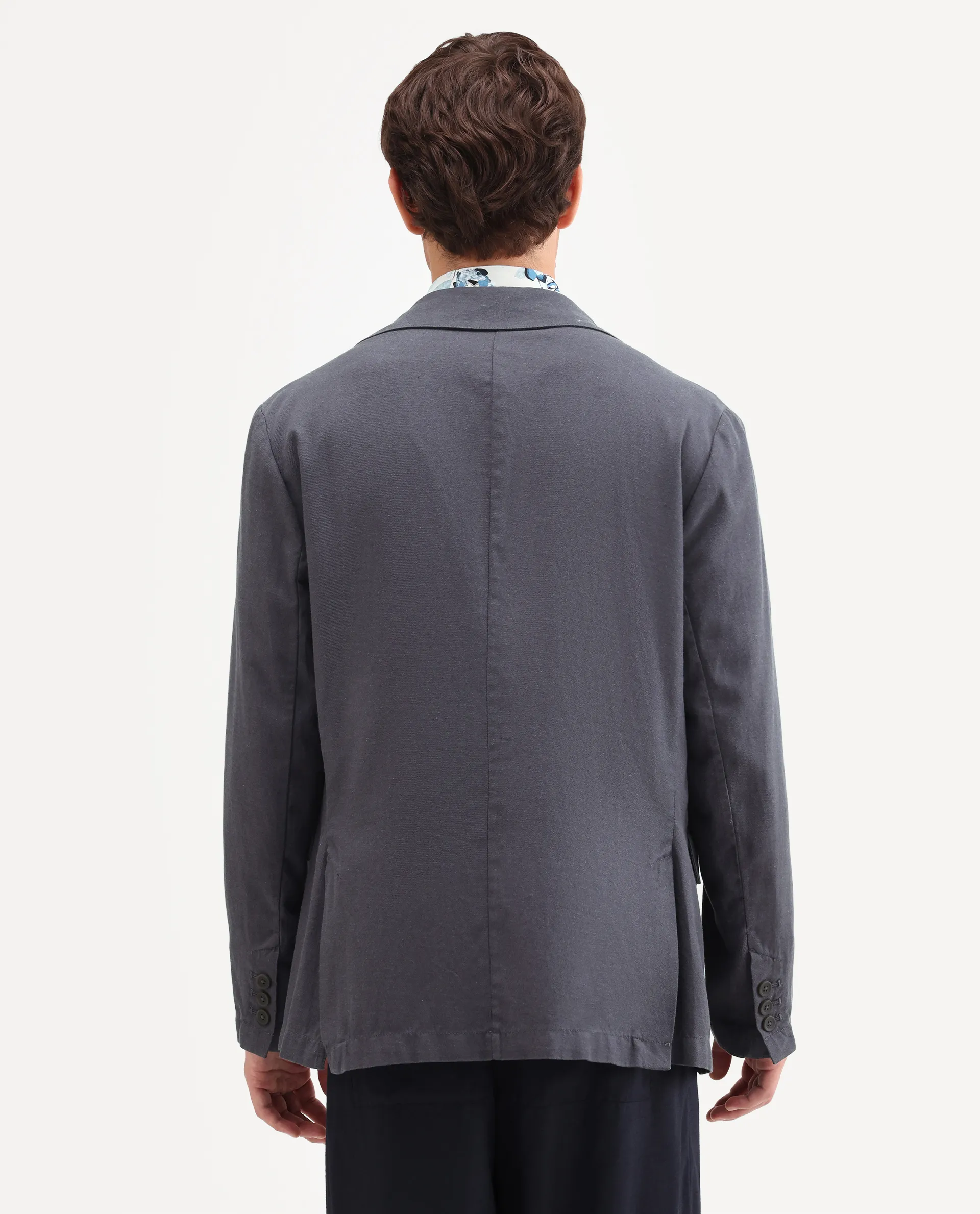 Rare Rabbit Men's Linol Dark Grey Linen Blend Fabric Lapel Neck Tailored Fit Plain Blazer - Image 8