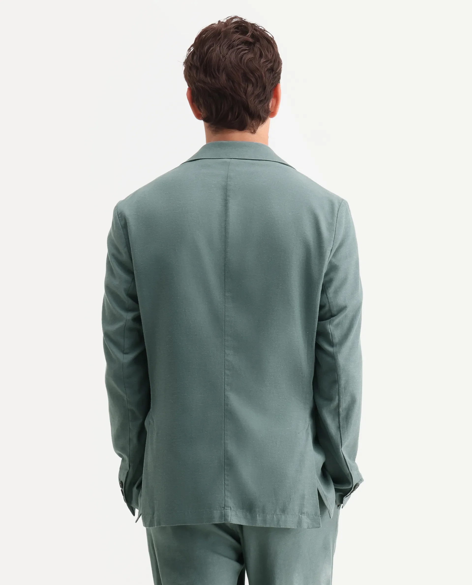 Rare Rabbit Men's Linol Dusky Green Linen Blend Fabric Lapel Neck Tailored Fit Plain Blazer - Image 7