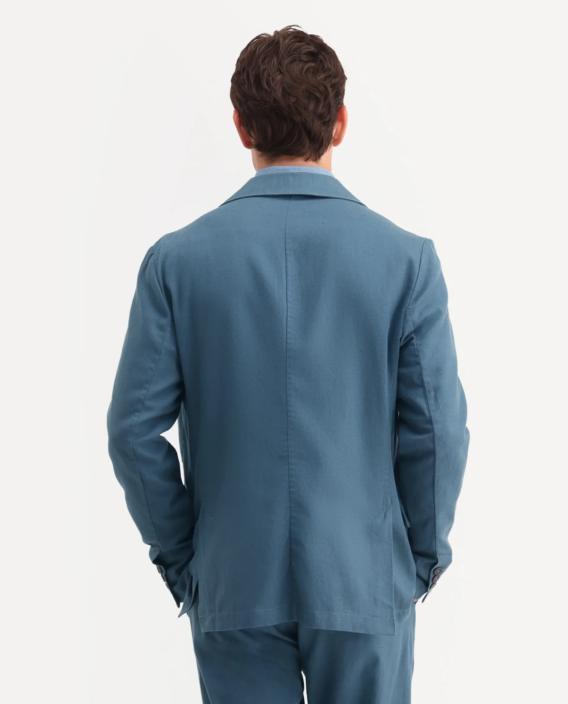 Rare Rabbit Men's Linol Dusky Petrol Linen Blend Fabric Lapel Neck Tailored Fit Plain Blazer - Image 6
