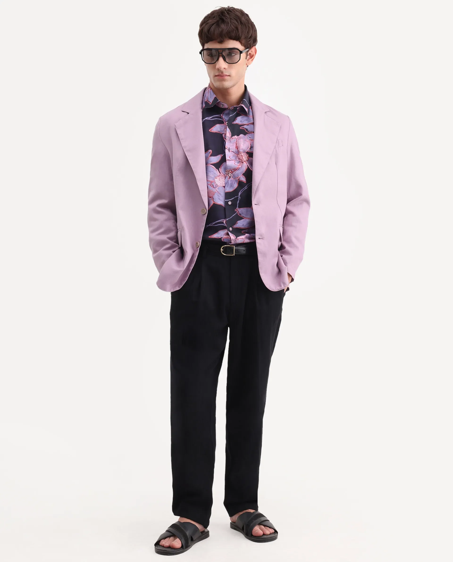 Rare Rabbit Men's Linol Dusky Pink Linen Blend Fabric Lapel Neck Tailored Fit Plain Blazer - Image 2