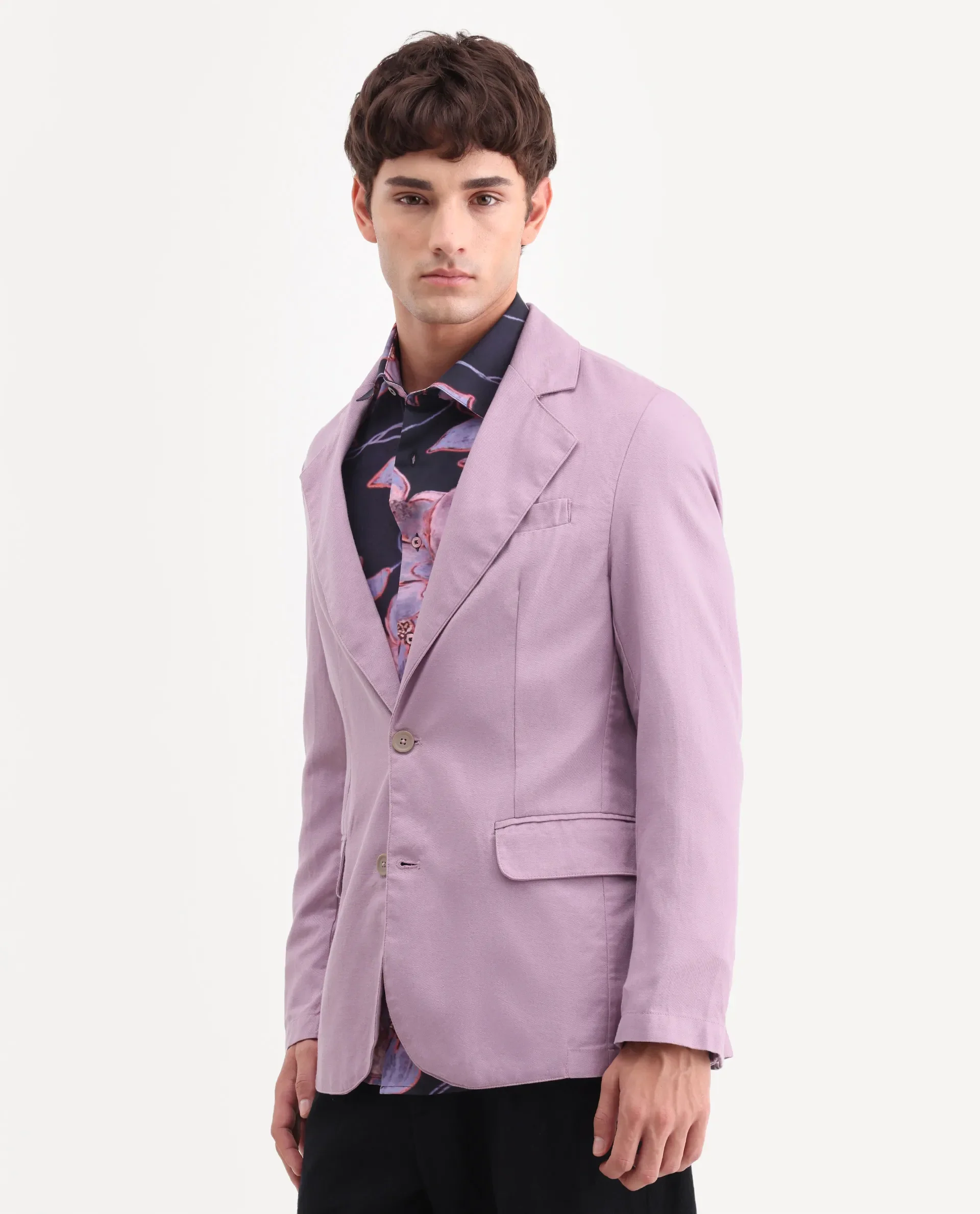 Rare Rabbit Men's Linol Dusky Pink Linen Blend Fabric Lapel Neck Tailored Fit Plain Blazer - Image 4