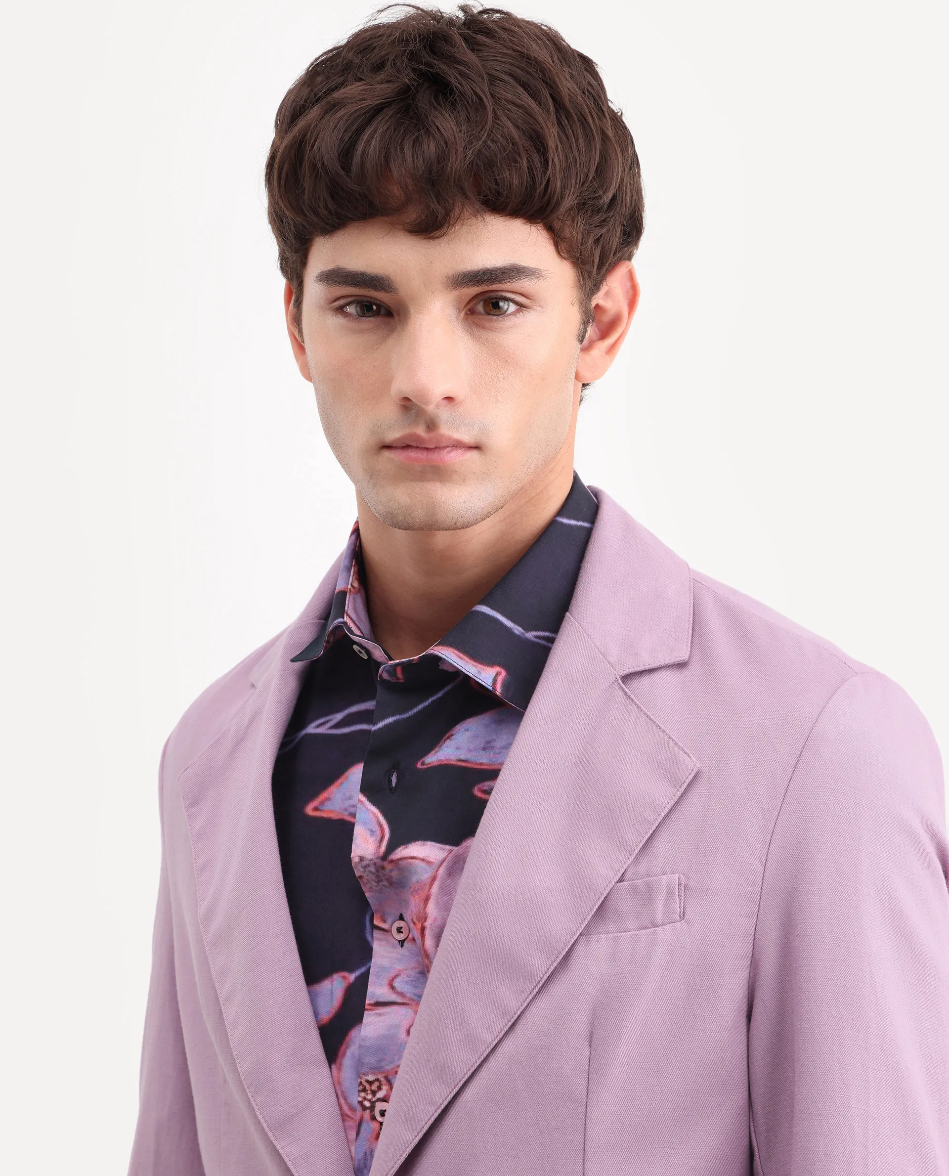 Rare Rabbit Men's Linol Dusky Pink Linen Blend Fabric Lapel Neck Tailored Fit Plain Blazer - Image 5