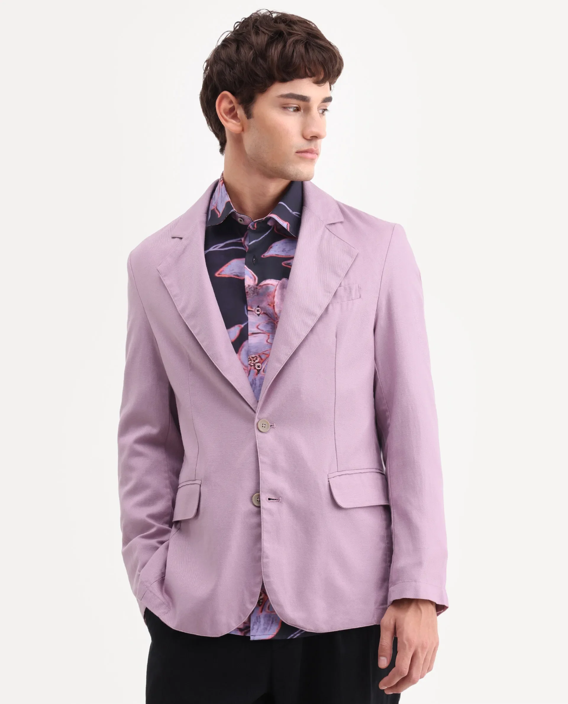 Rare Rabbit Men's Linol Dusky Pink Linen Blend Fabric Lapel Neck Tailored Fit Plain Blazer - Image 6